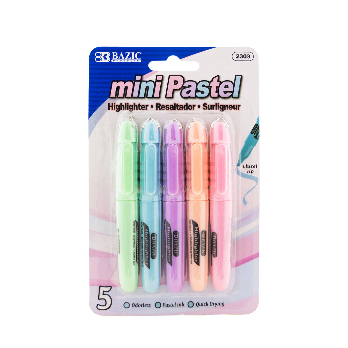 BAZIC Mini Pastel Highlighters, Chisel Tip, Cap Clip