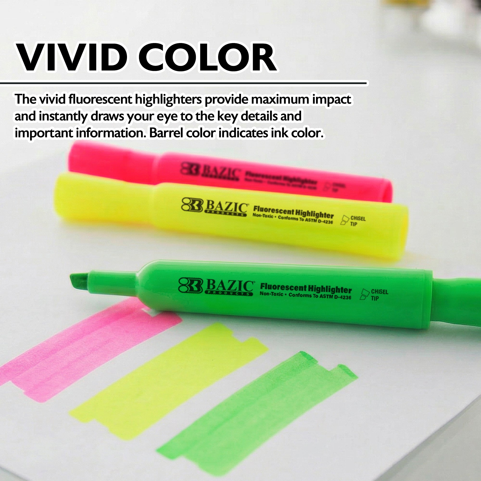 Desk Style Fluorescent Highlighters (3/Pack)