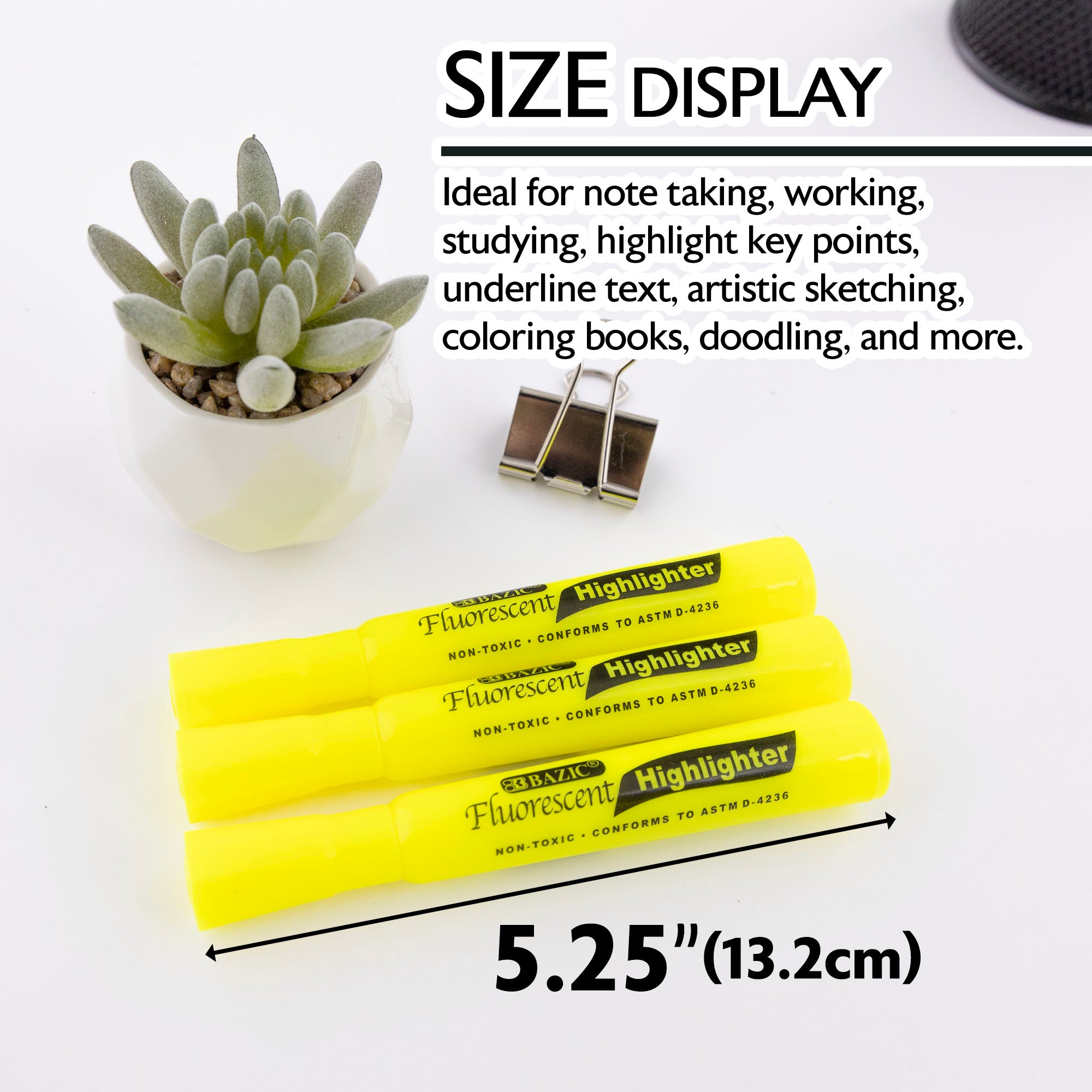 Yellow Desk Style Fluorescent Highlighters (3/Pack)