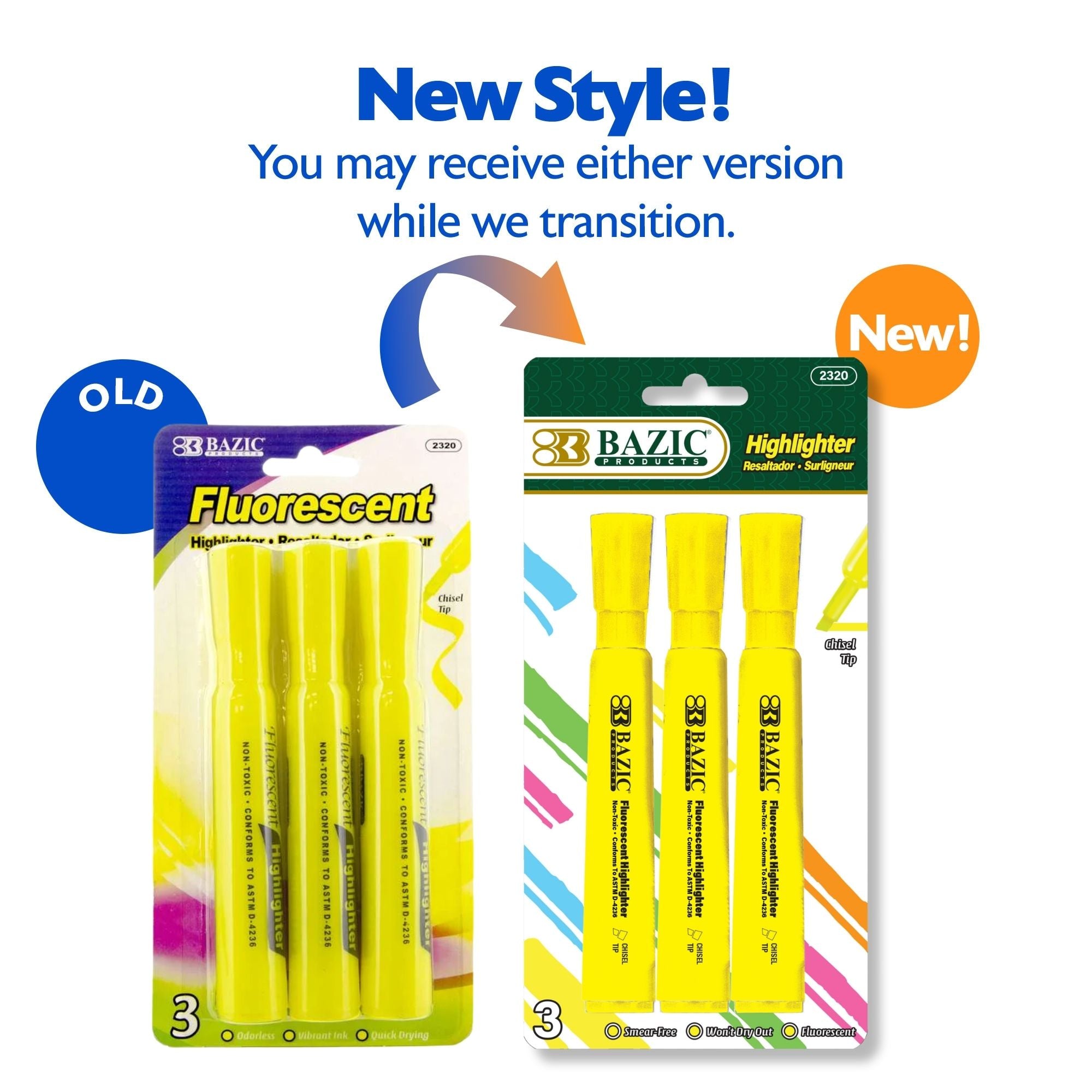 Yellow Desk Style Fluorescent Highlighters (3/Pack)