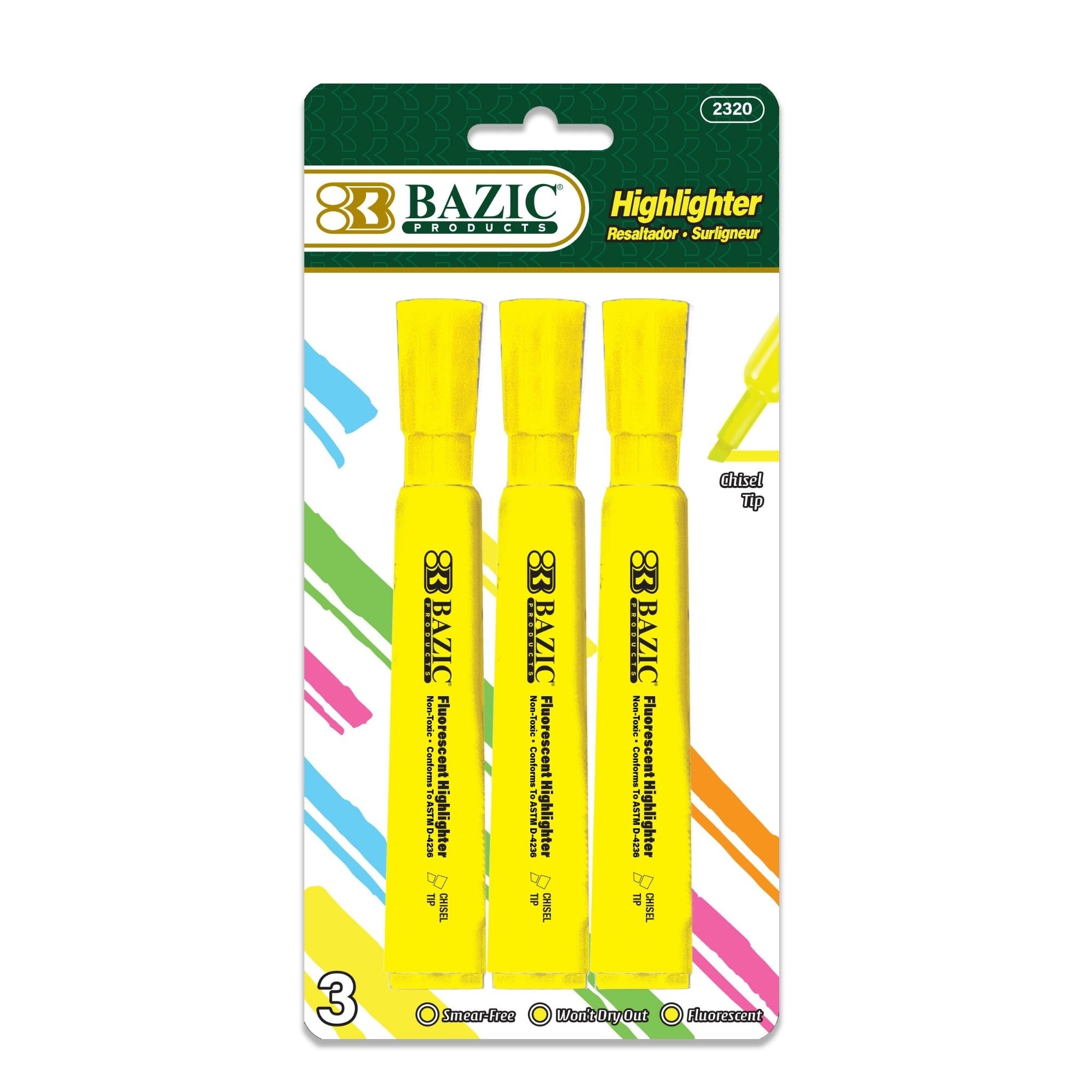 Yellow Desk Style Fluorescent Highlighters (3/Pack)