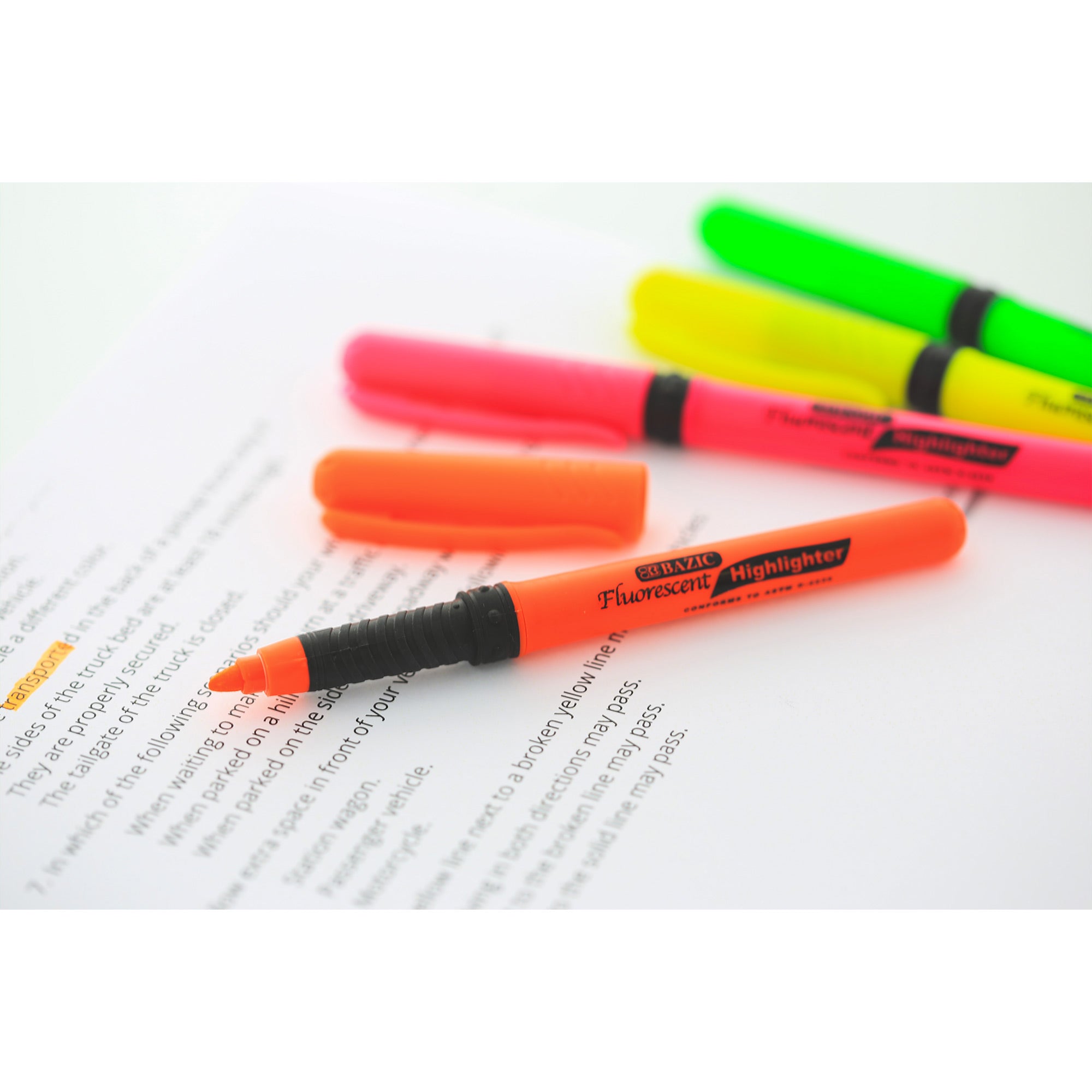 Assorted Fluorescent Highlighters, Pen-Style, 4-Count