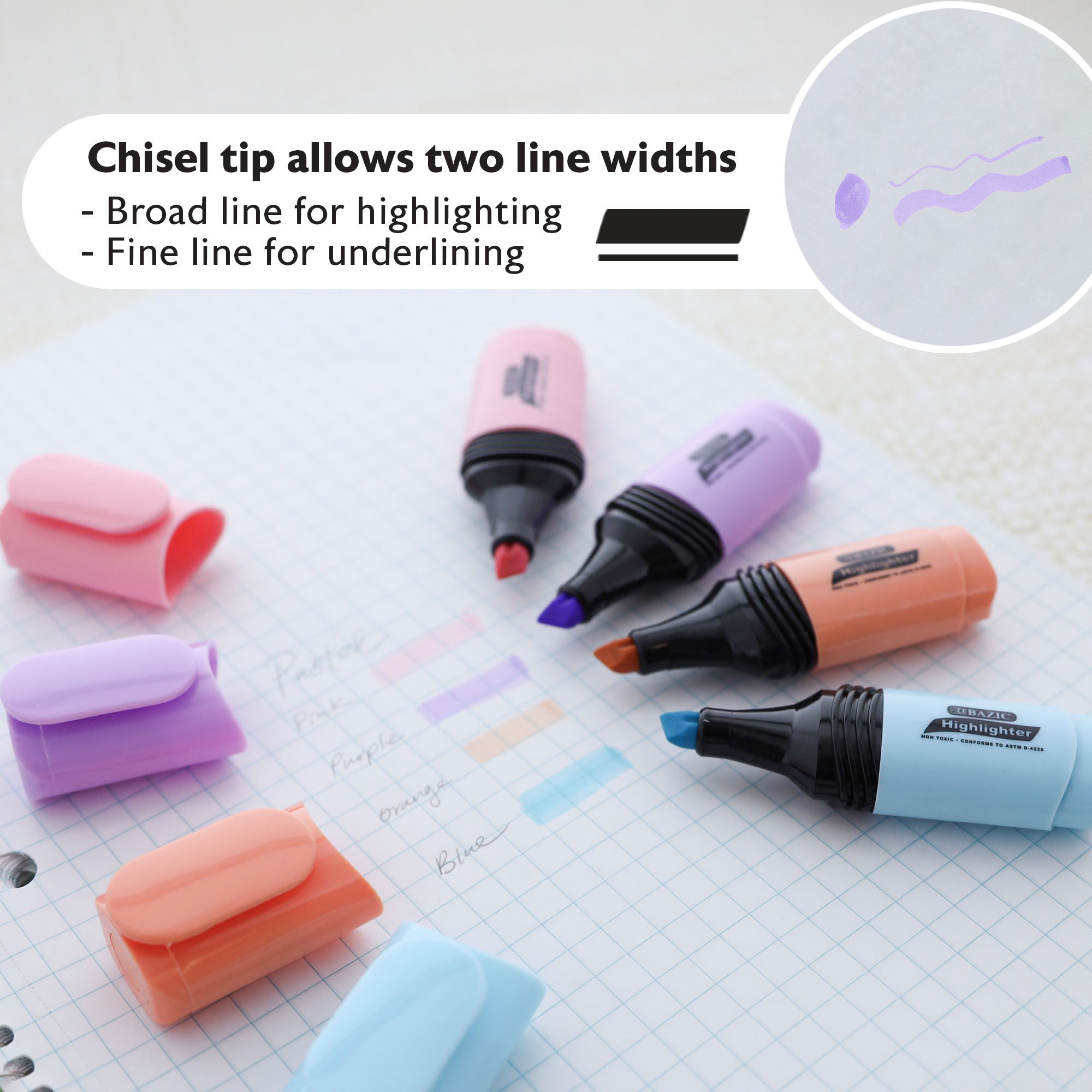 Assorted Pastel Highlighters, Mini Desk-Style, 4-Count
