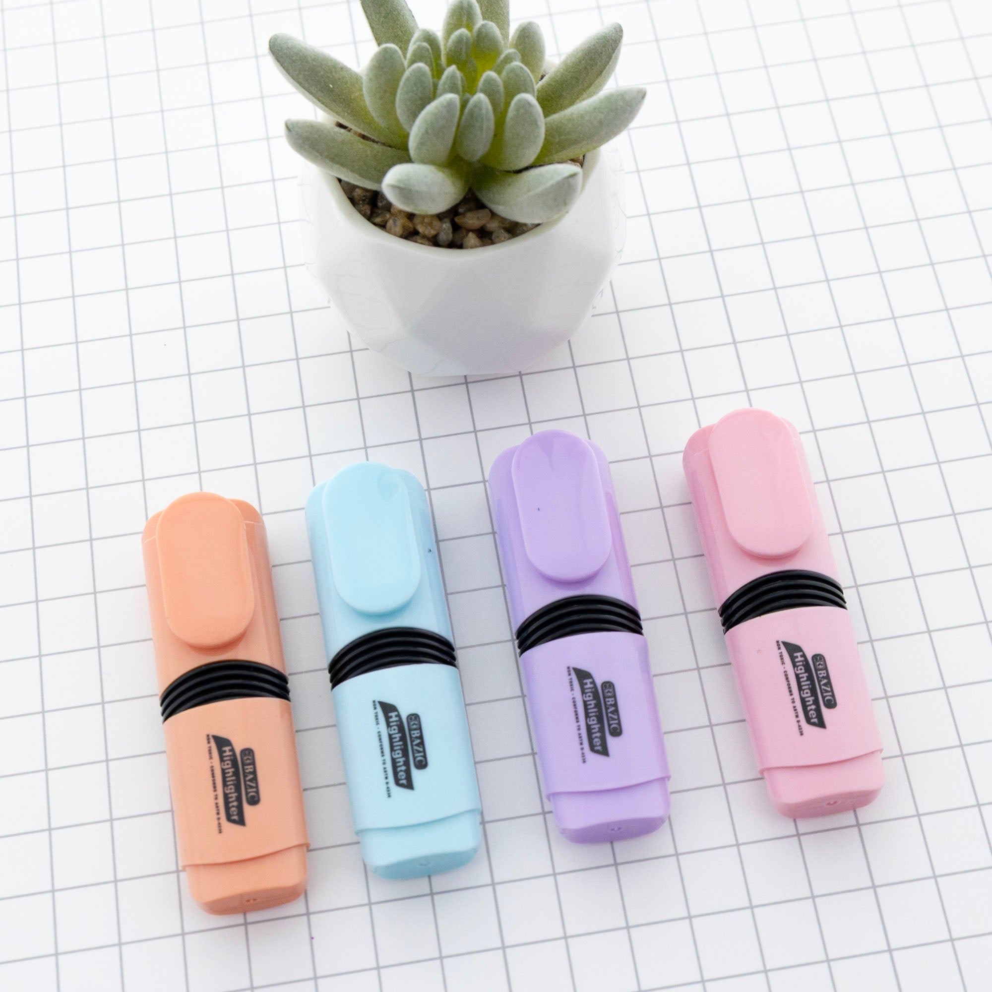 Assorted Pastel Highlighters, Mini Desk-Style, 4-Count