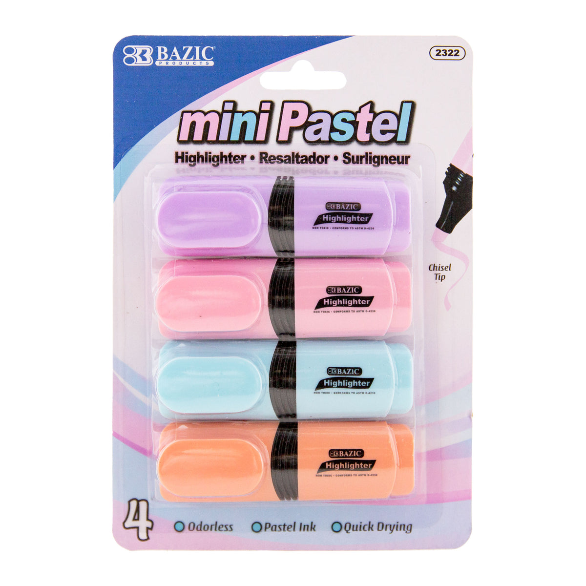 BAZIC Mini Desk Style Pastel Highlighters, Chisel Tip