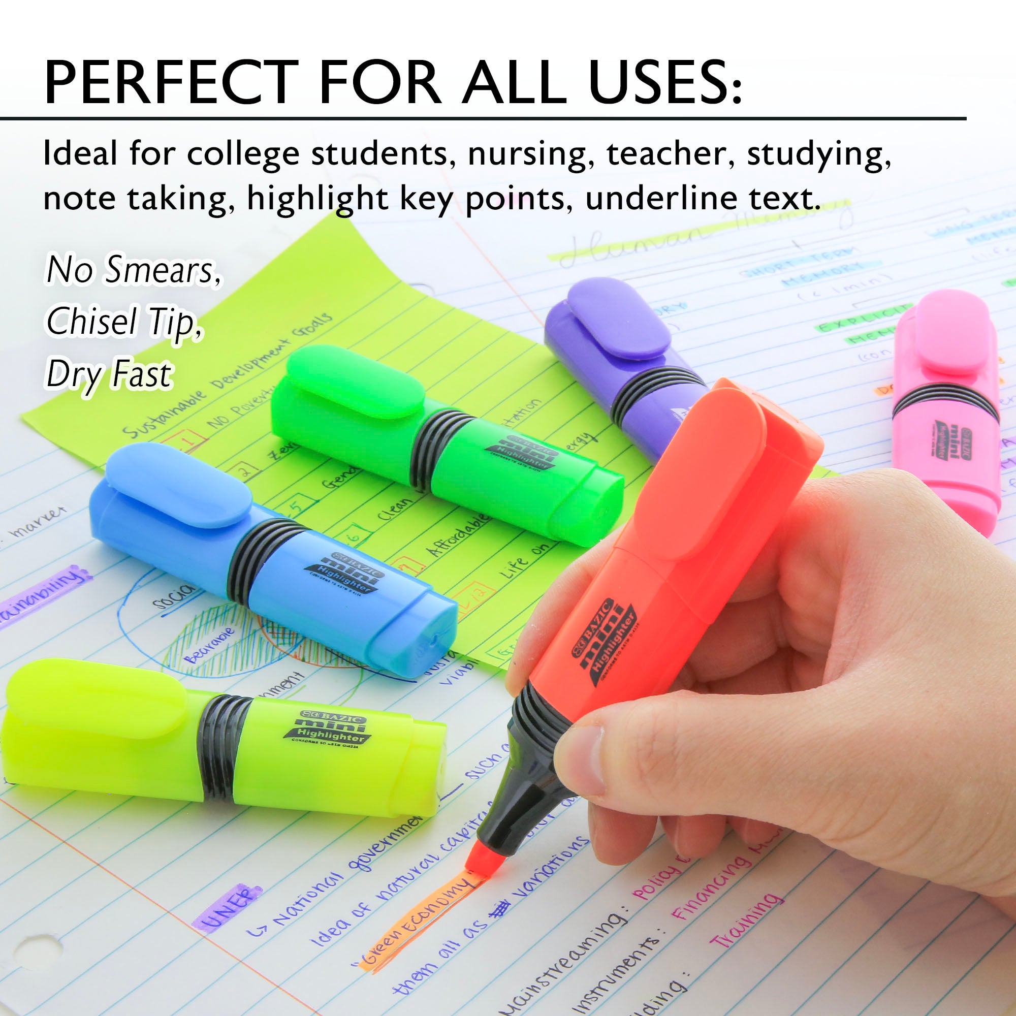 Assorted Fluorescent Highlighters, Mini Desk-Style, 4-Count