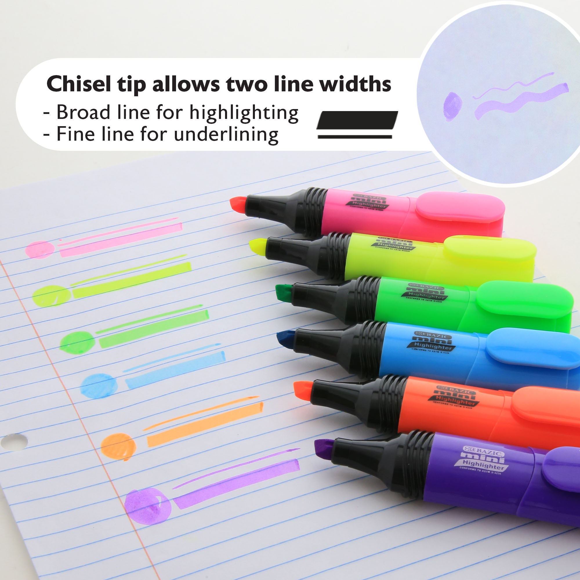 Assorted Fluorescent Highlighters, Mini Desk-Style, 4-Count