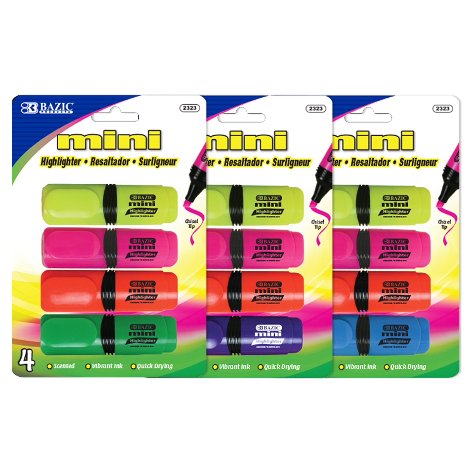Assorted Fluorescent Highlighters, Mini Desk-Style, 4-Count