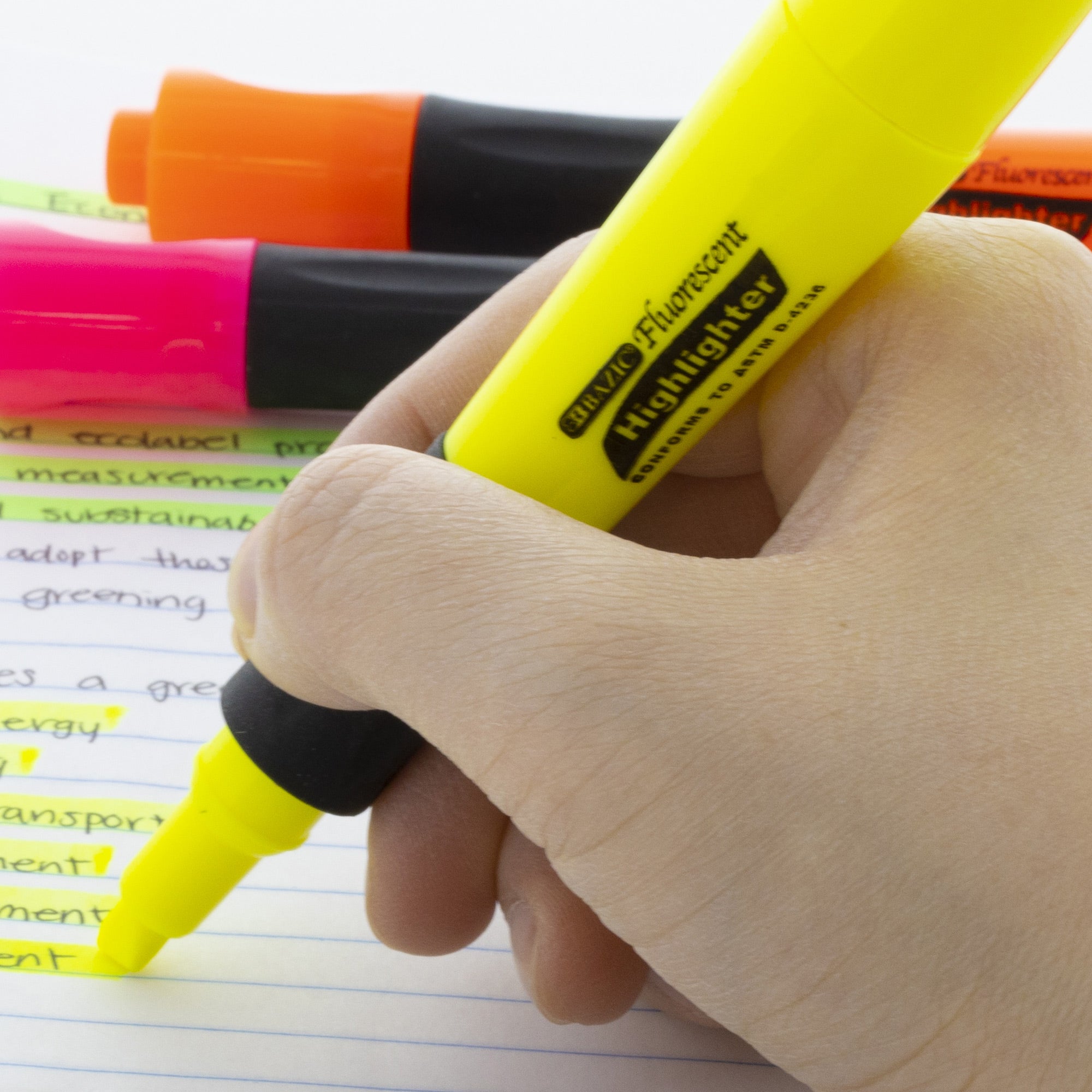 Yellow Fluorescent Highlighters, Desk-Style, 3-Count