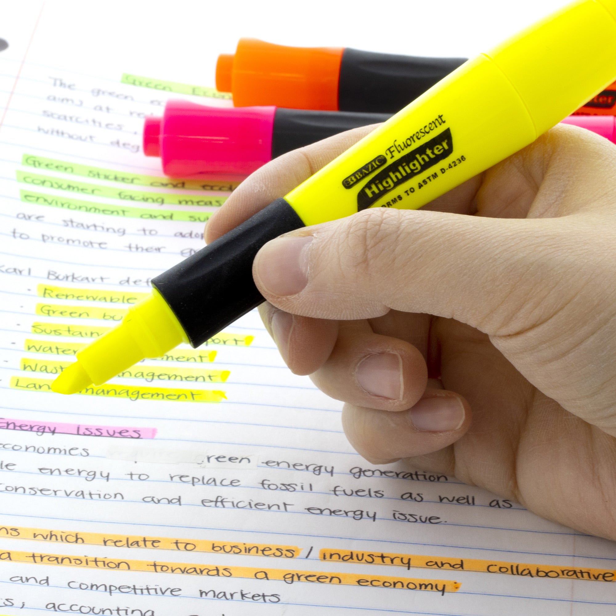 Yellow Fluorescent Highlighters, Desk-Style, 3-Count