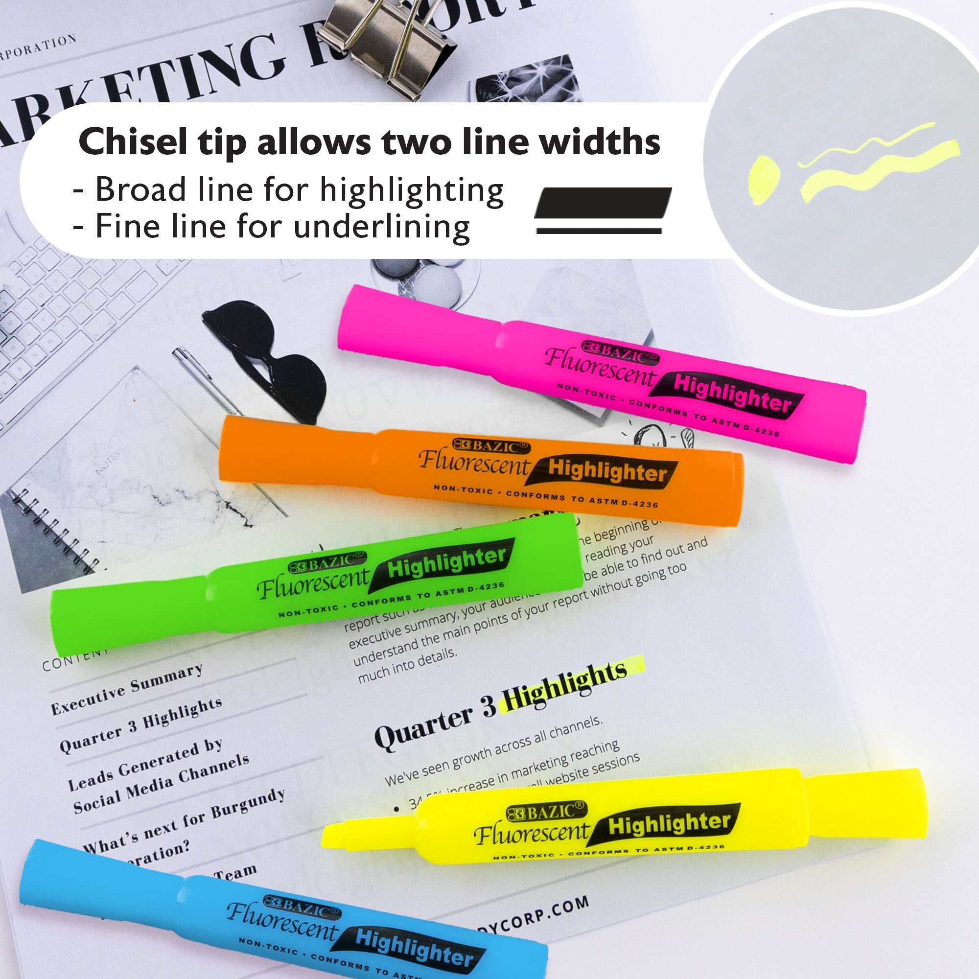 Assorted Fluorescent Highlighters, Desk-Style, 12-Count