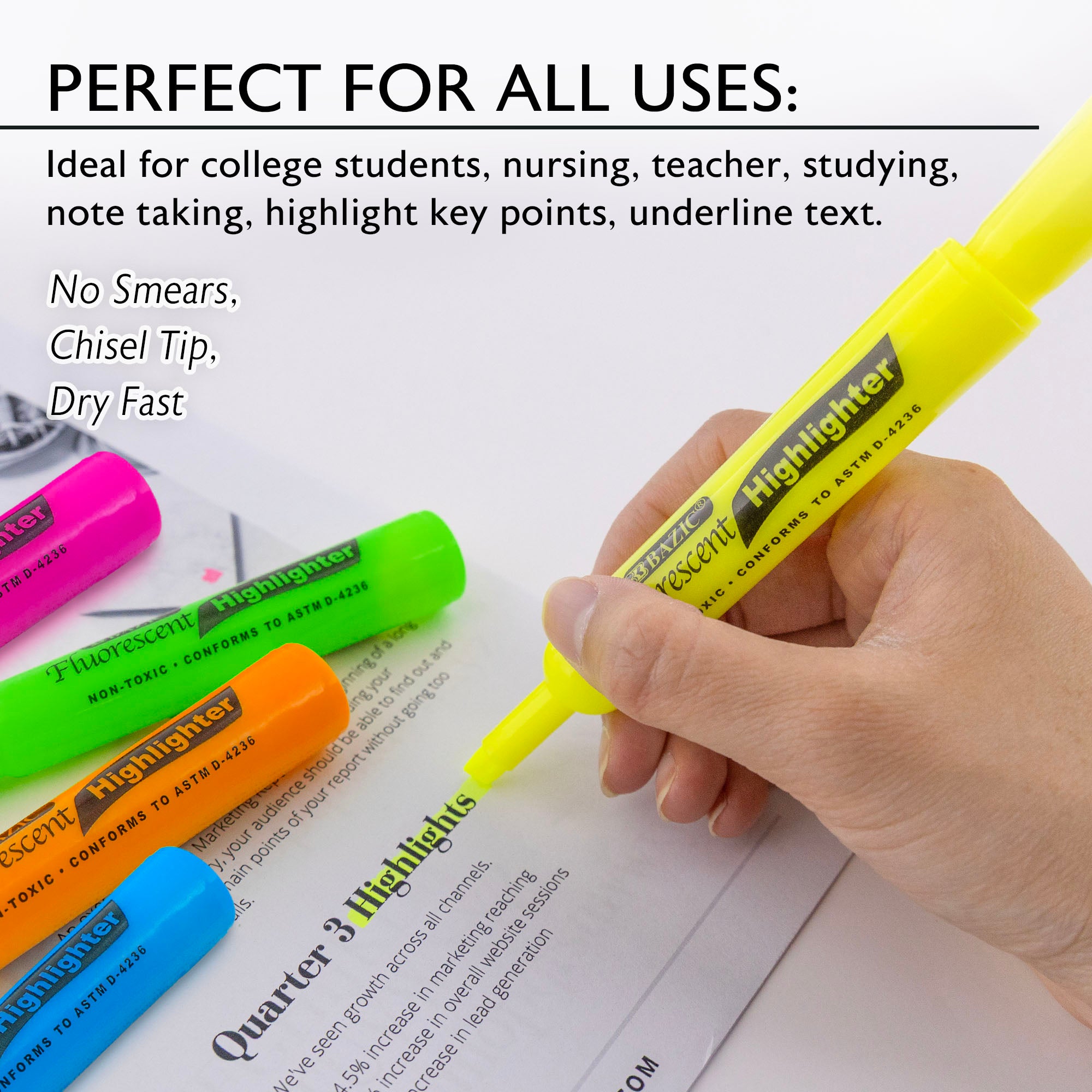 Assorted Fluorescent Highlighters, Desk-Style, 12-Count