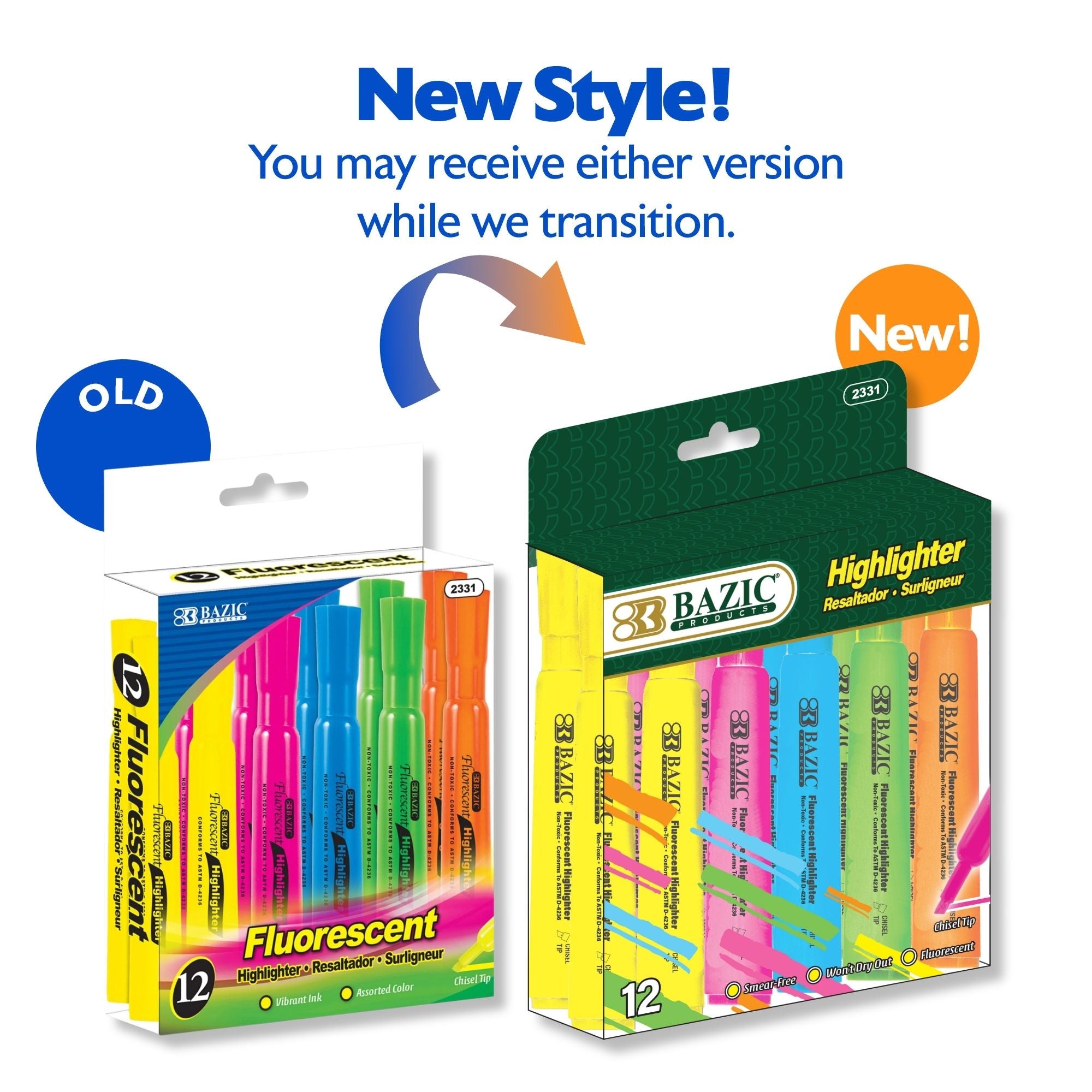 Desk Style Fluorescent Highlighters (12/Box)