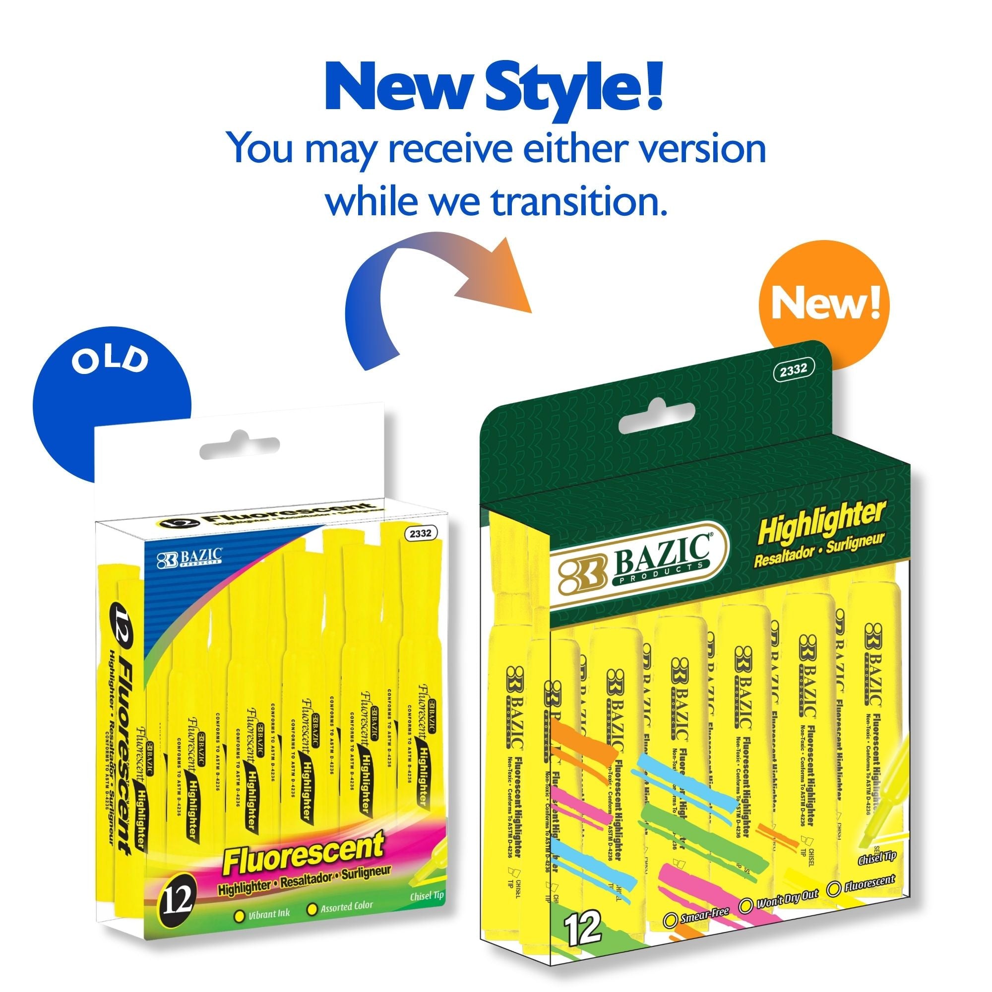 Yellow Desk Style Fluorescent Highlighters (12/Box)