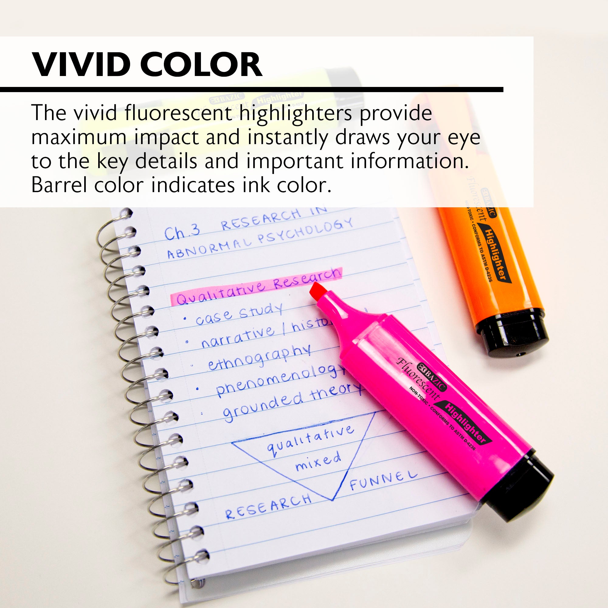 Assorted Fluorescent Highlighters, Short Barrel, 3-Count