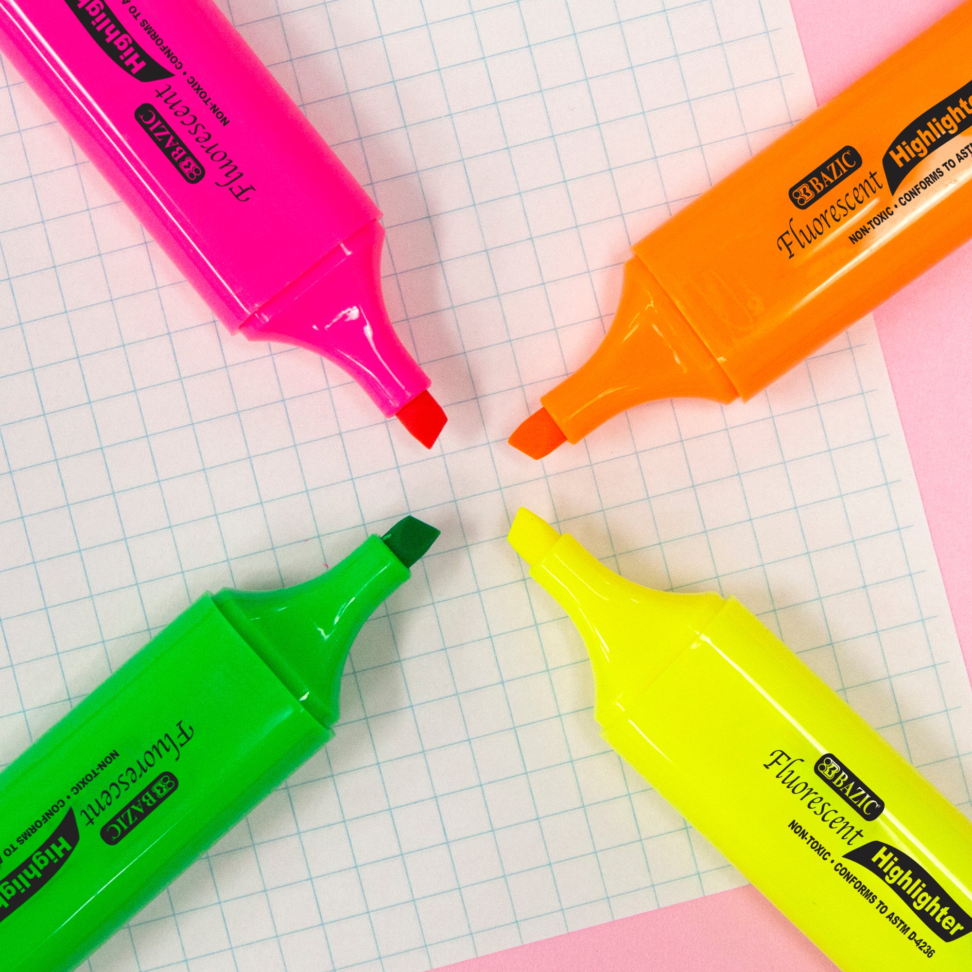 Assorted Fluorescent Highlighters, Short Barrel, 3-Count