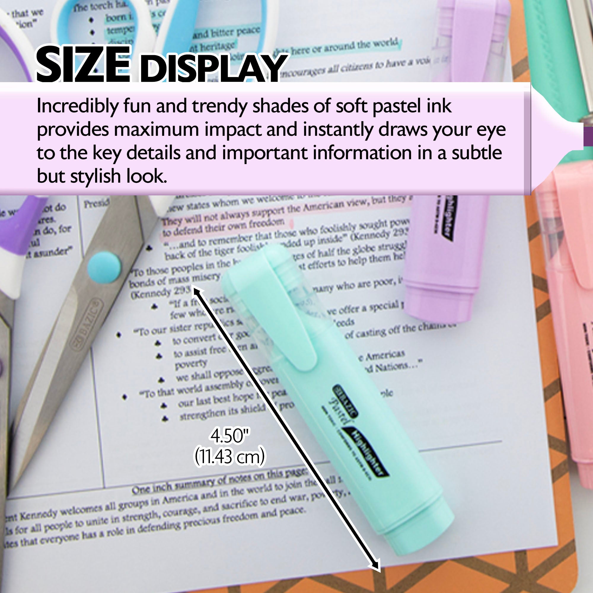 Assorted Pastel Highlighters, Short Barrel, 3-Count