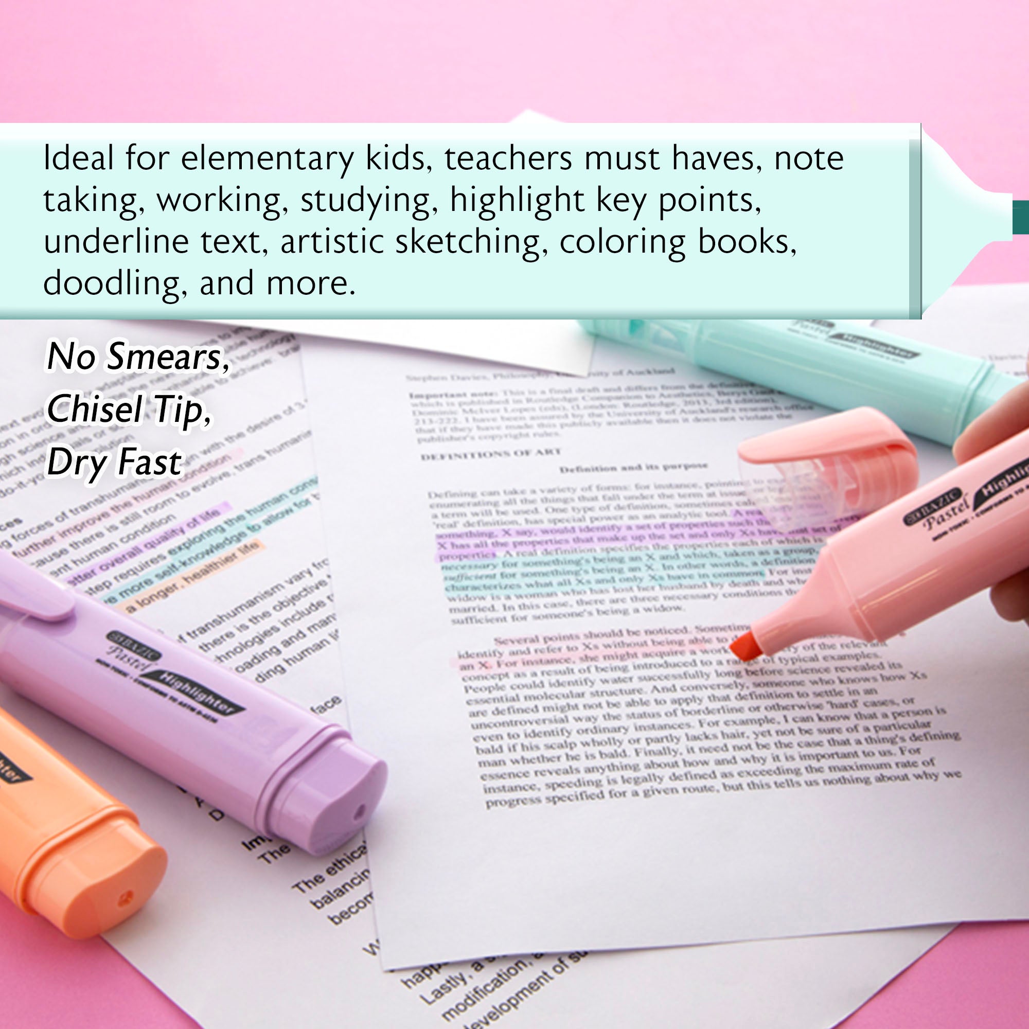 Assorted Pastel Highlighters, Short Barrel, 3-Count