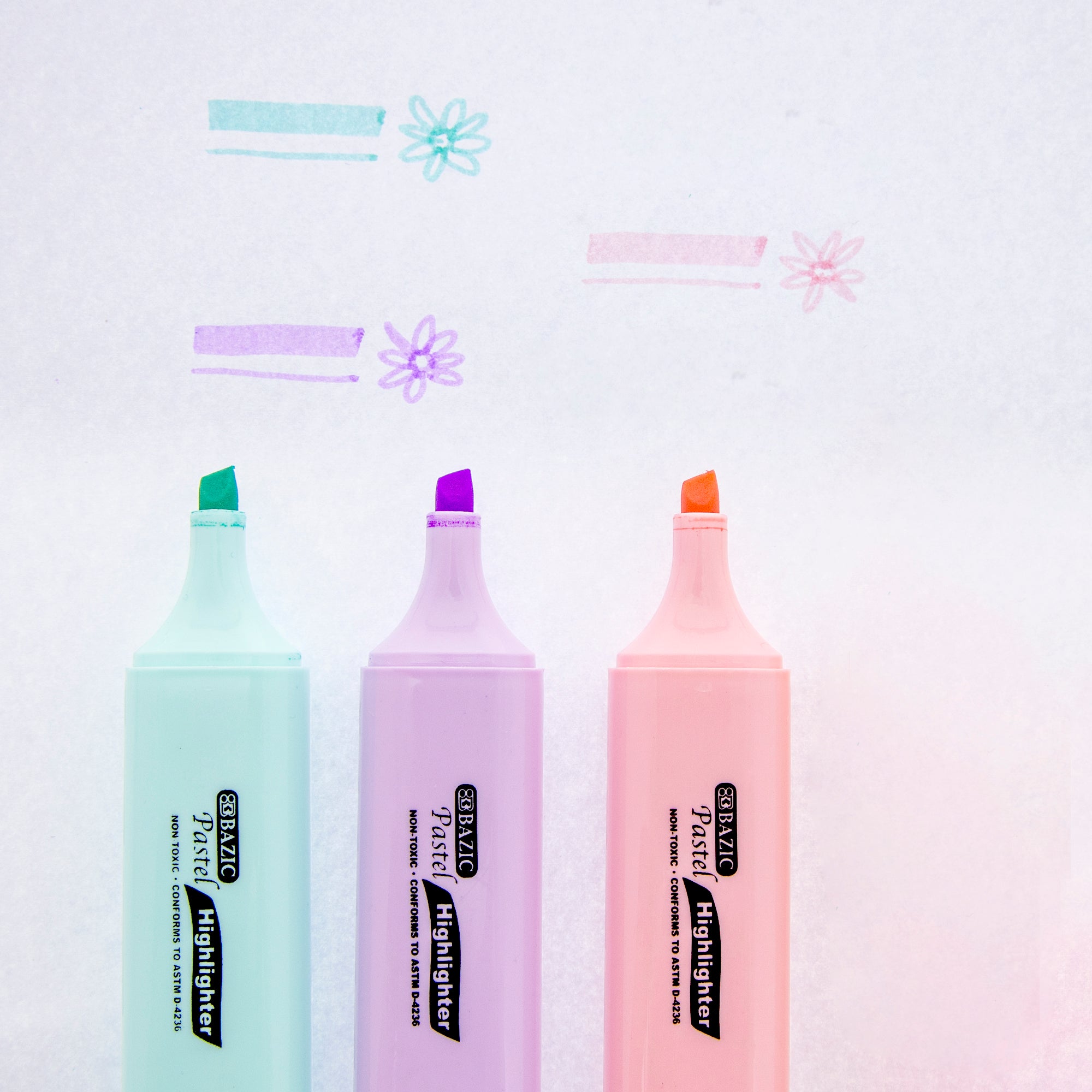 Assorted Pastel Highlighters, Short Barrel, 3-Count