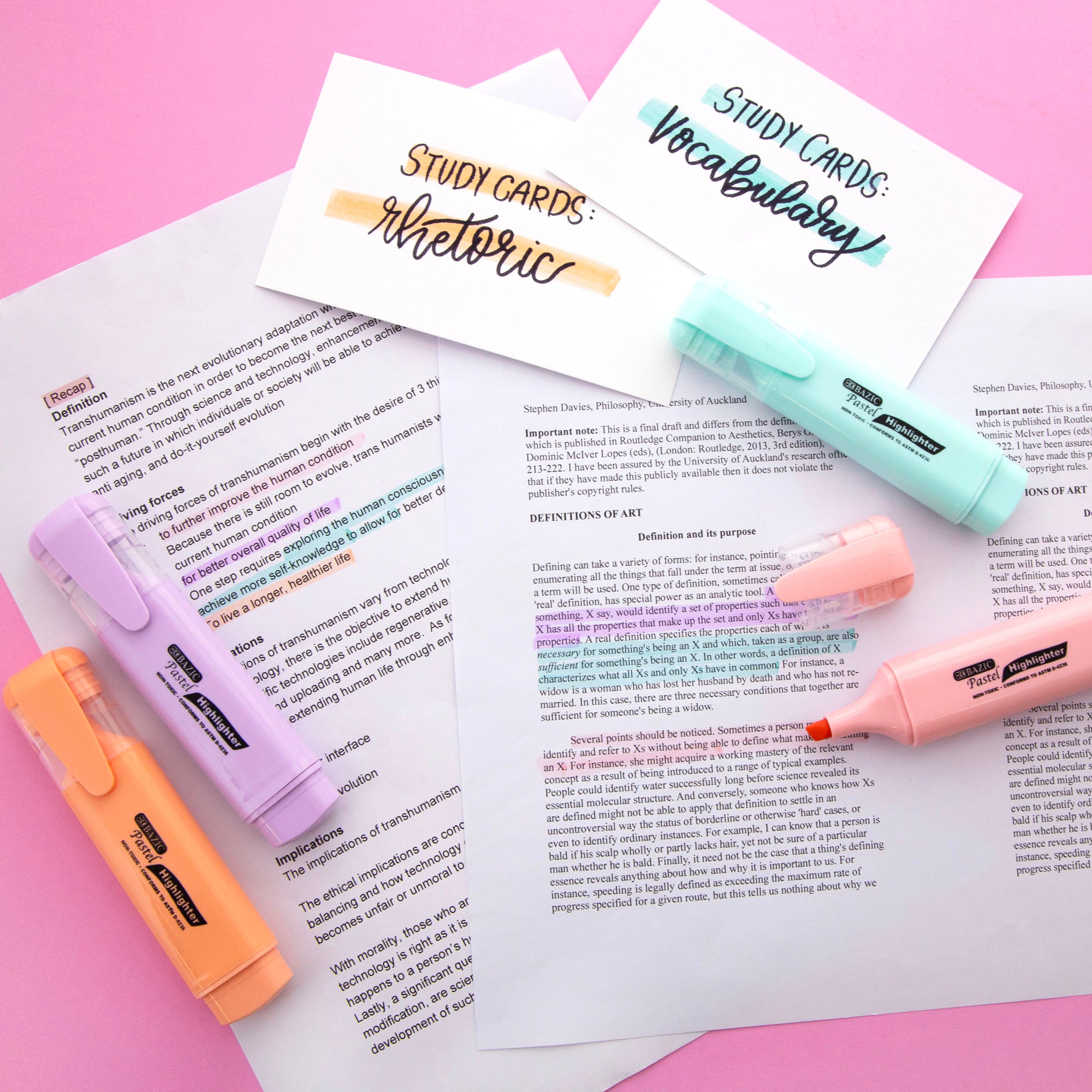 Assorted Pastel Highlighters, Short Barrel, 3-Count