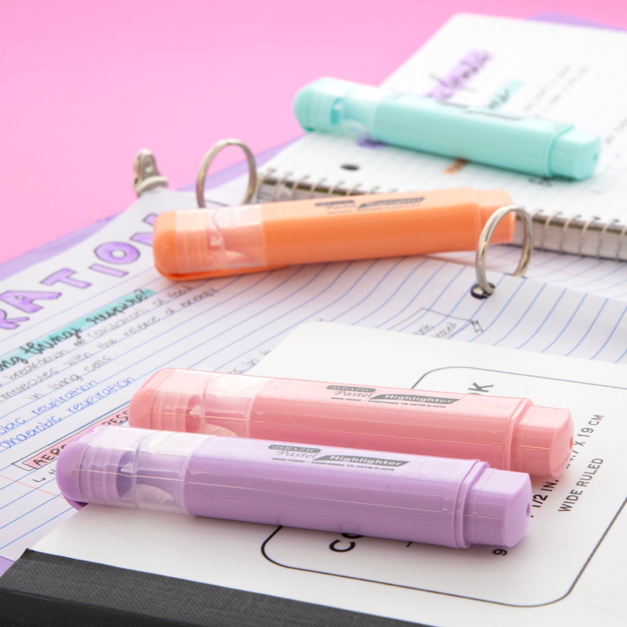 Assorted Pastel Highlighters, Short Barrel, 3-Count