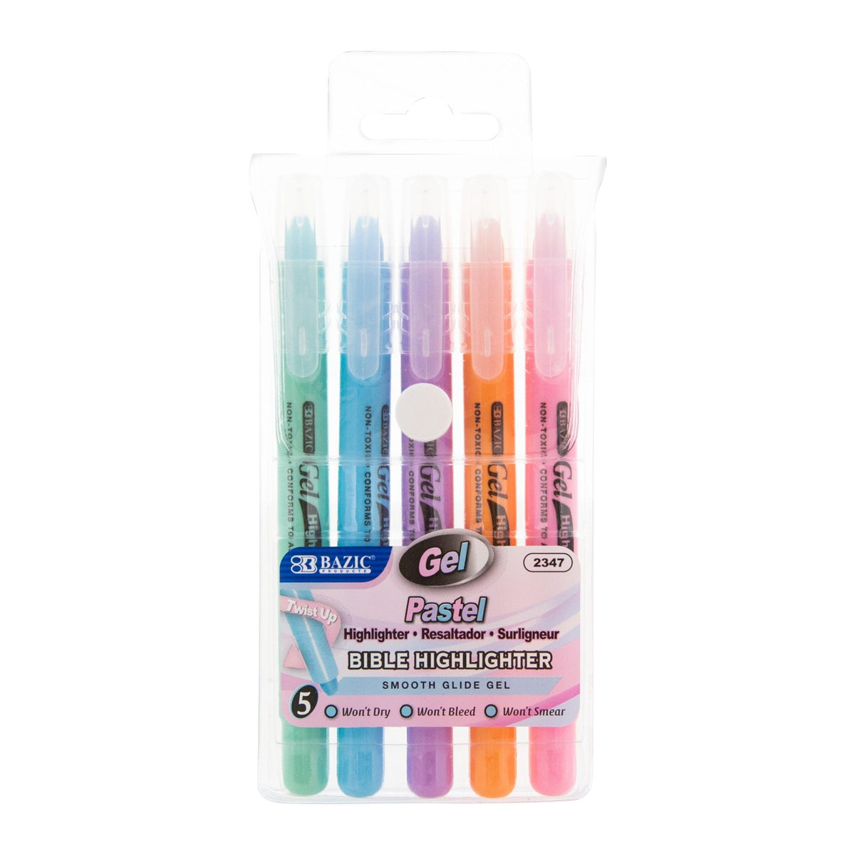 BAZIC Pastel Gel Bible Highlighters, Twist-Up, No Bleed