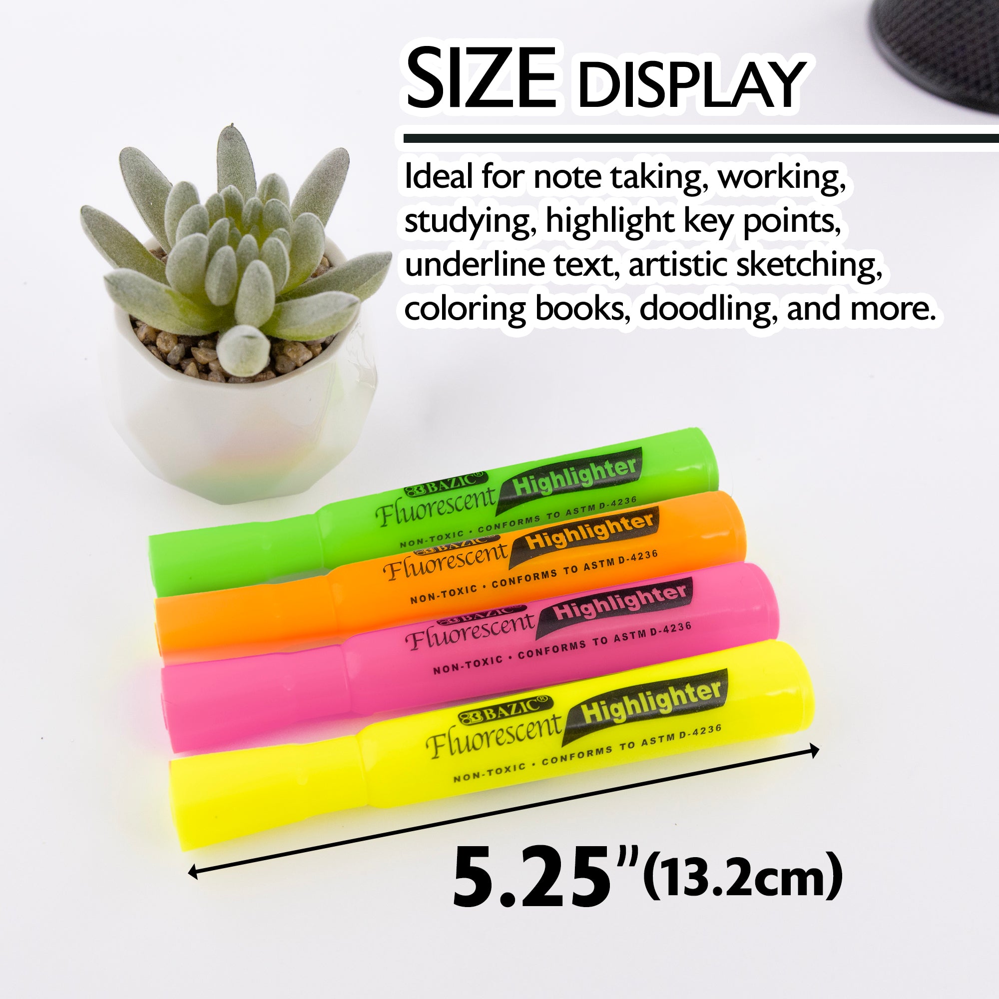 Assorted Fluorescent Highlighters, Desk-Style, 4-Count
