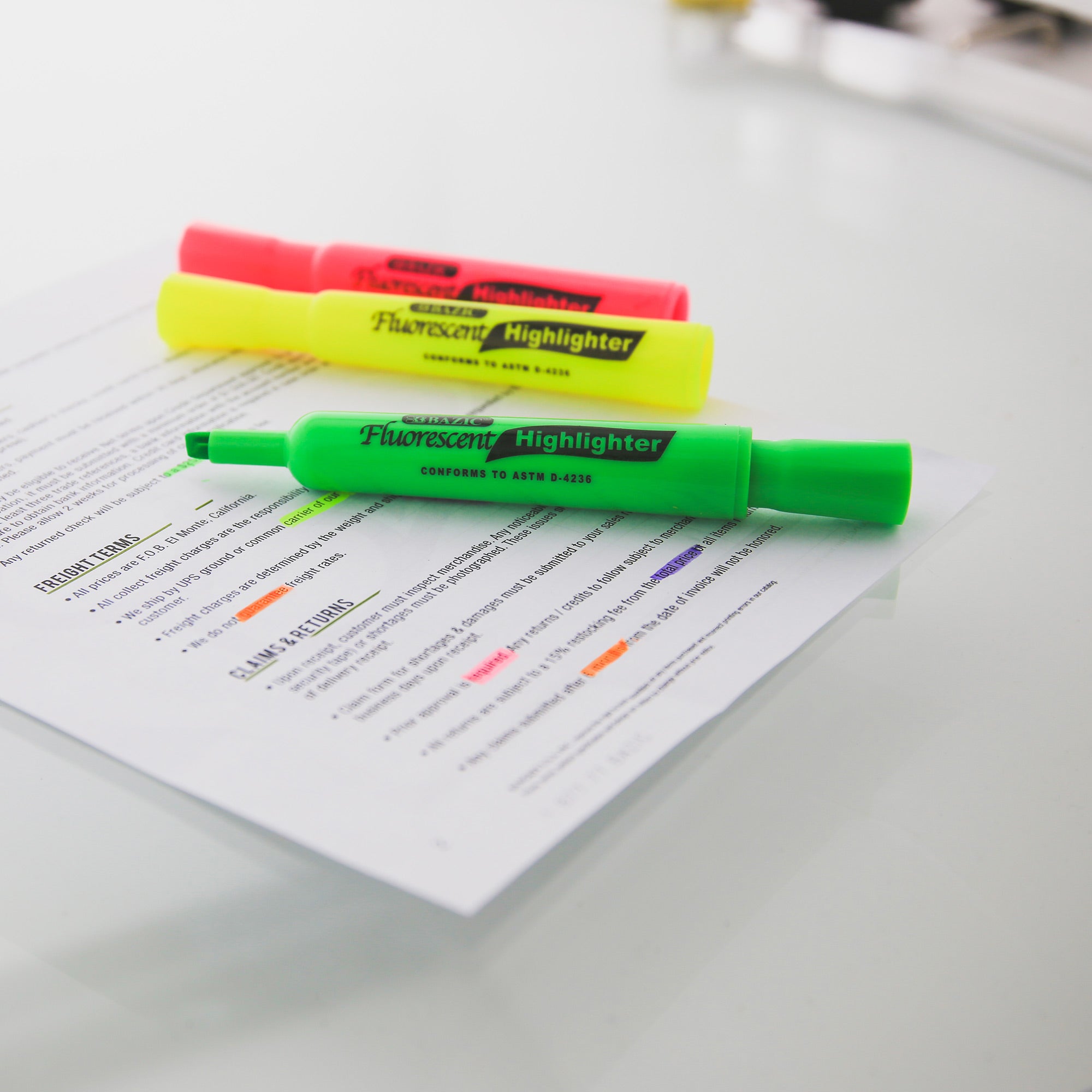 Assorted Fluorescent Highlighters, Desk-Style, 4-Count