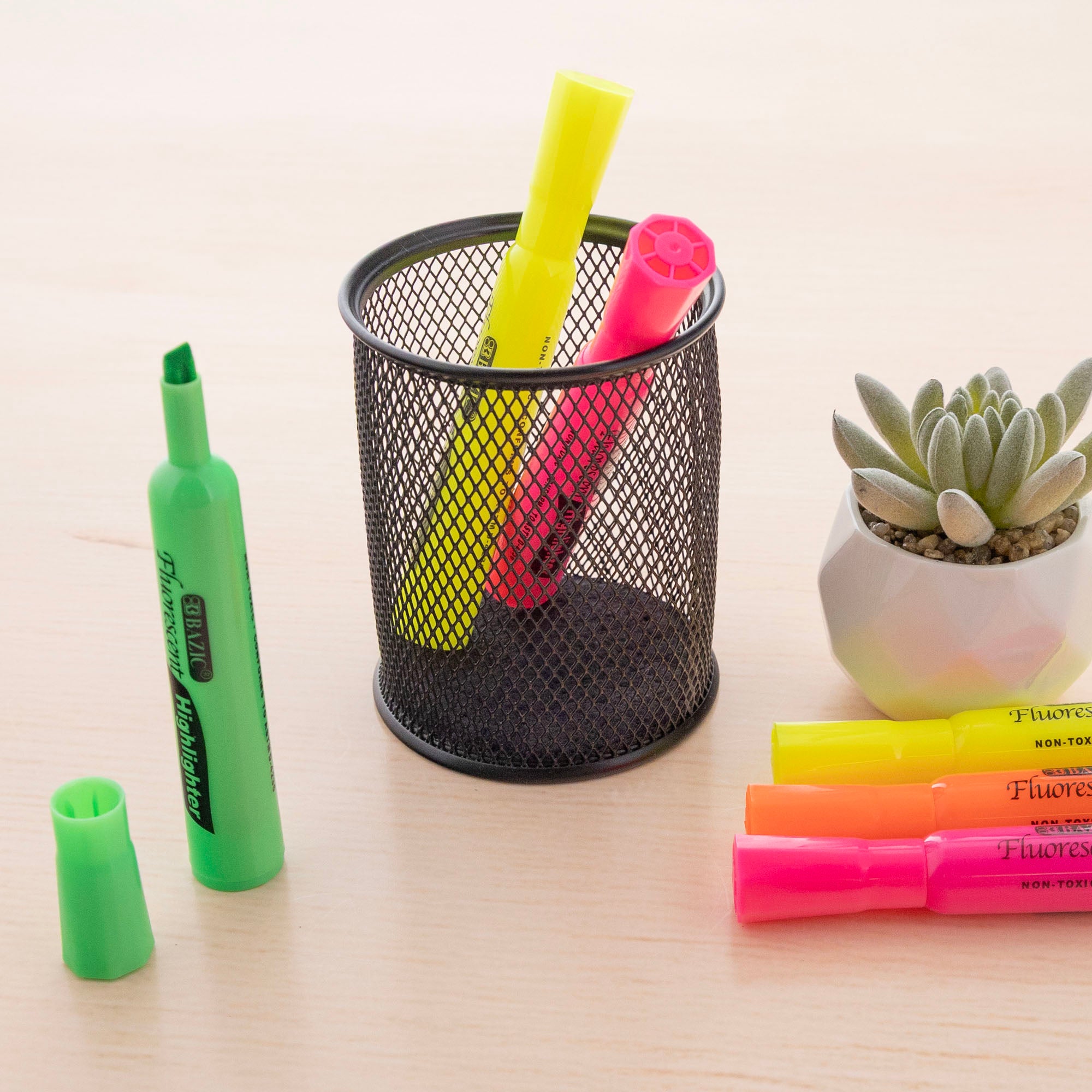 Assorted Fluorescent Highlighters, Desk-Style, 4-Count