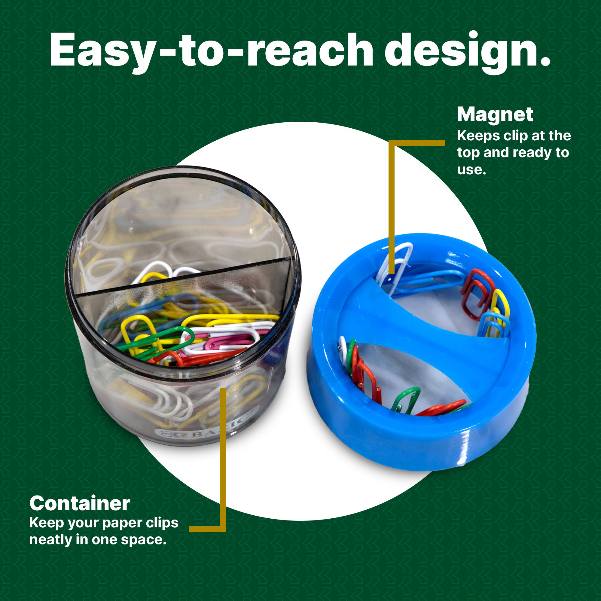 Magnetic Paper Clip Holder with 50 Color Clips