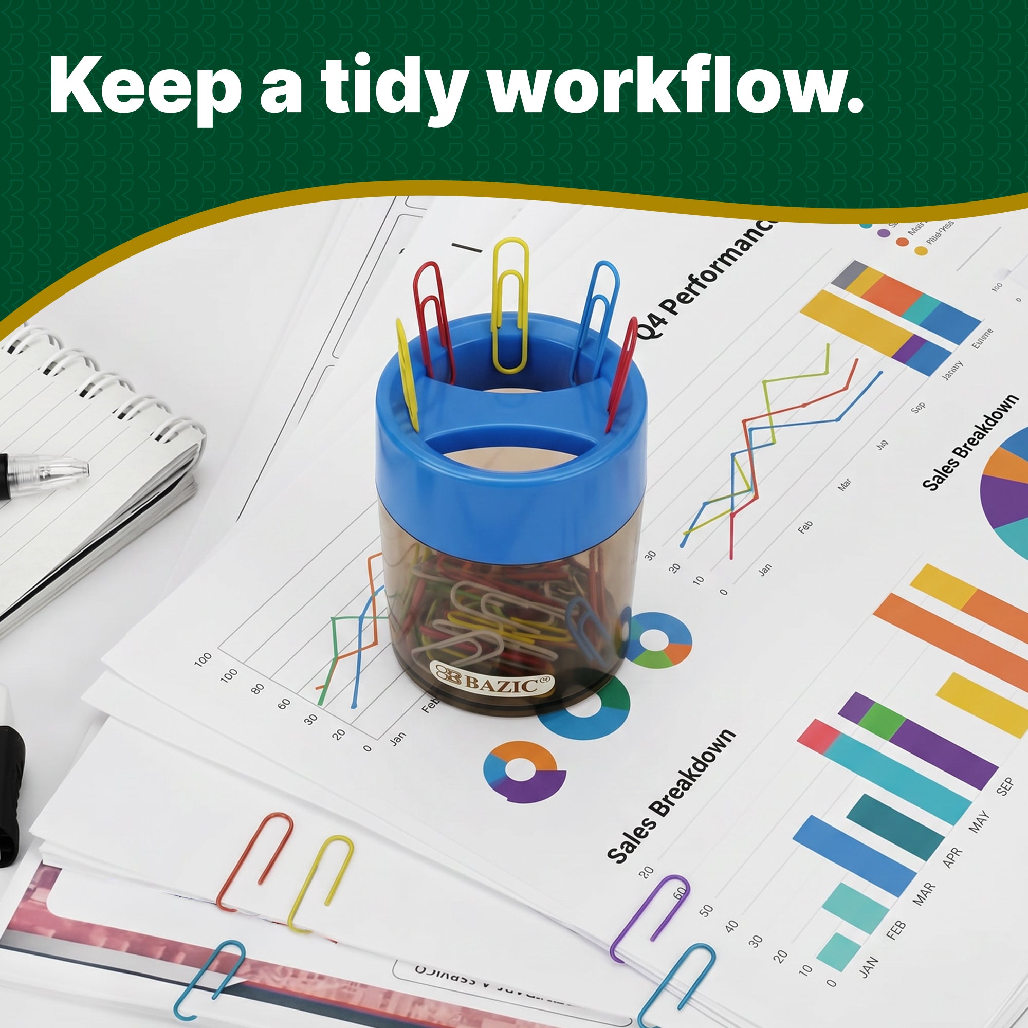 Magnetic Paper Clip Holder with 50 Color Clips