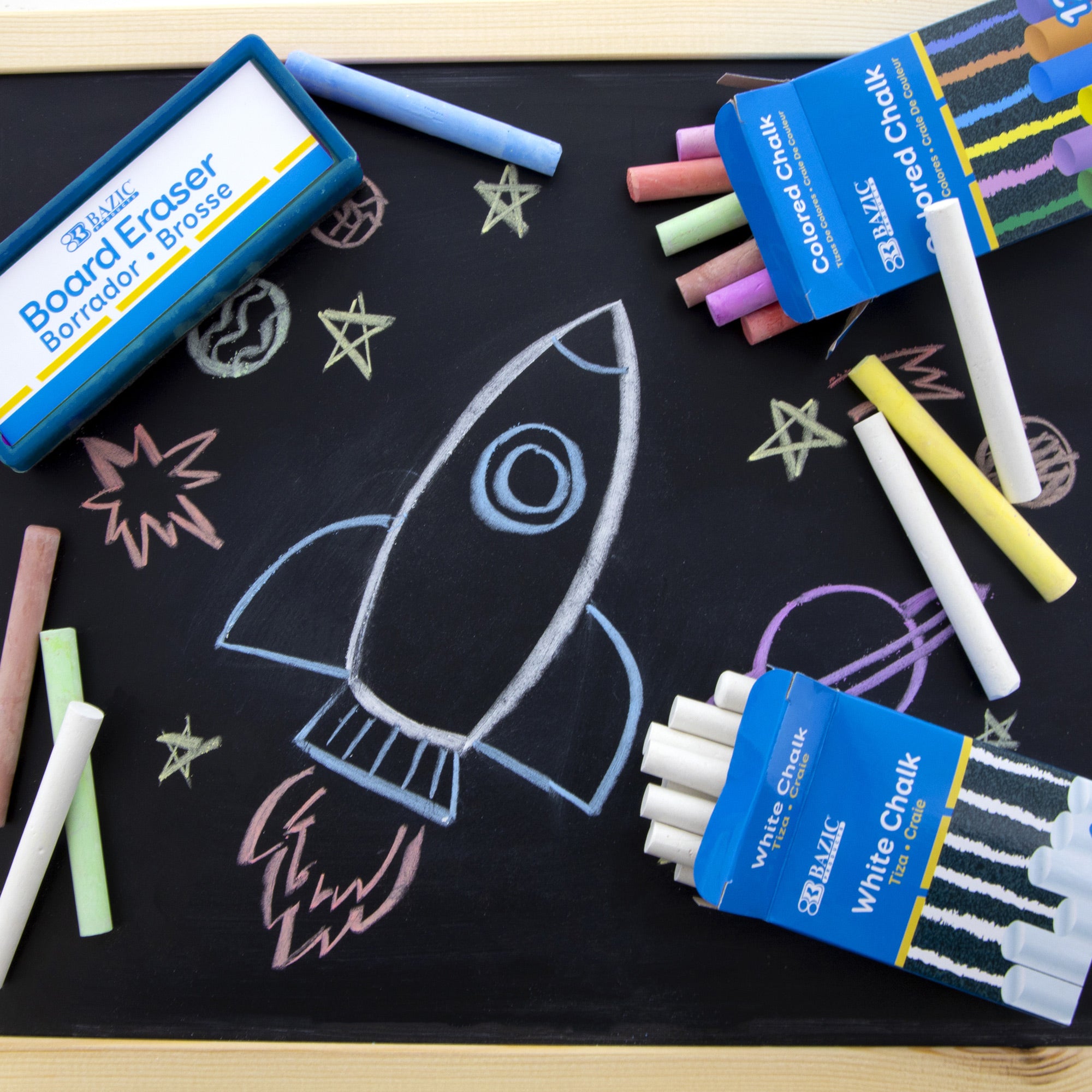 12 Color and 12 White Chalk, 24 Sticks, With Eraser