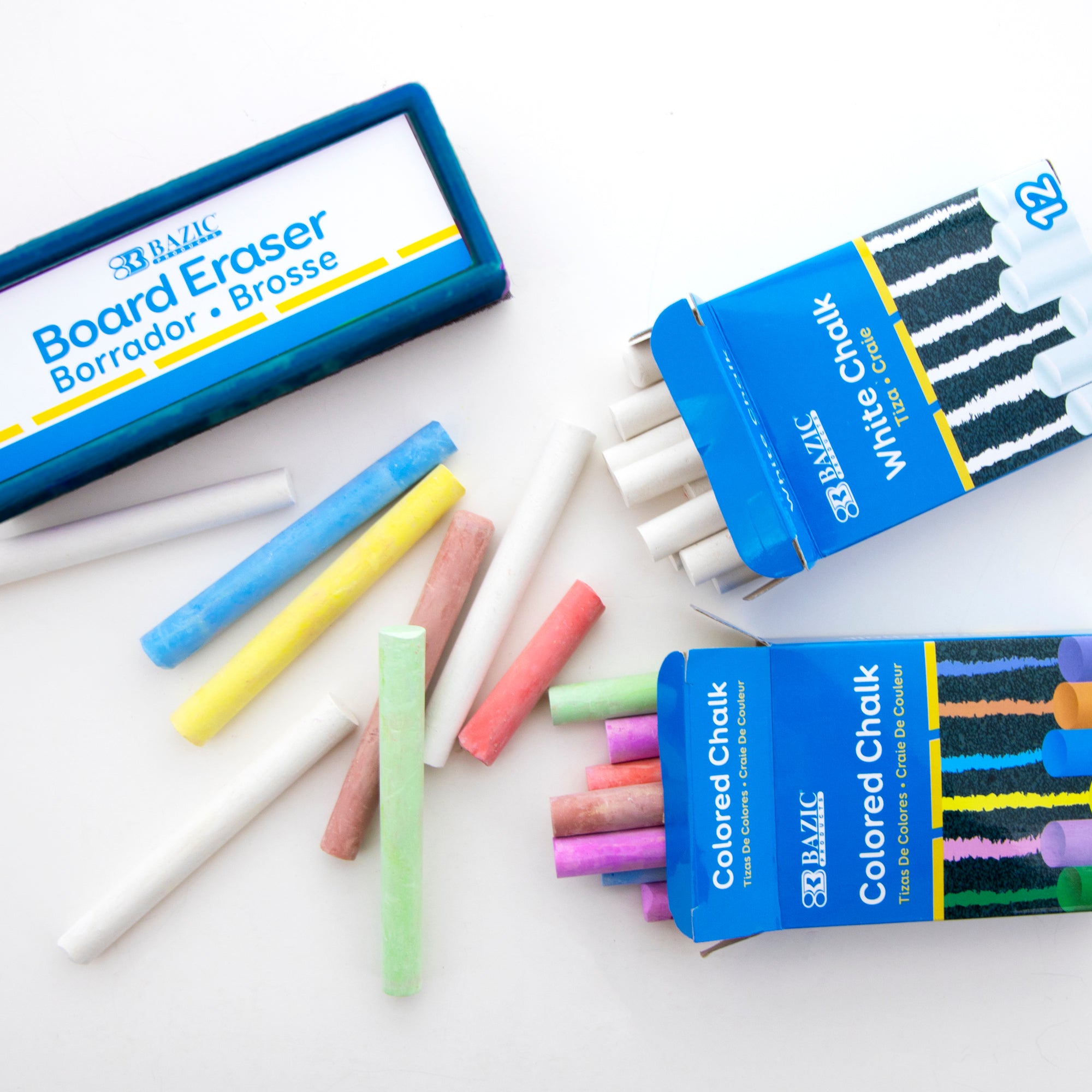 12 Color and 12 White Chalk, 24 Sticks, With Eraser