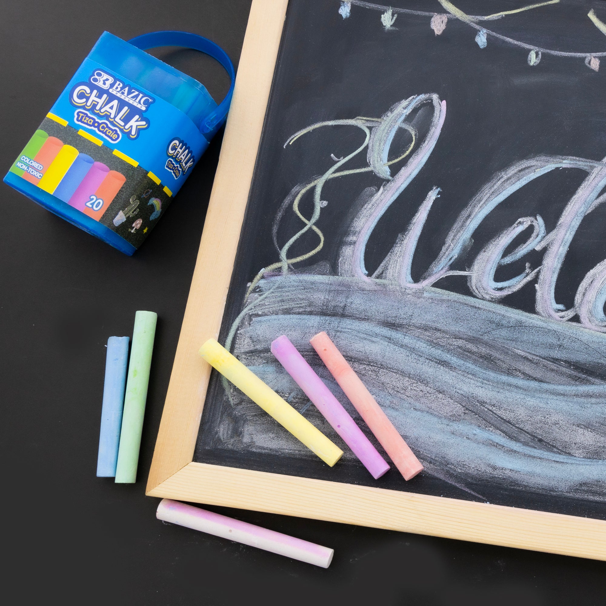 Assorted Color Chalk, 20 Sticks, for Classroom Sidewalk Art