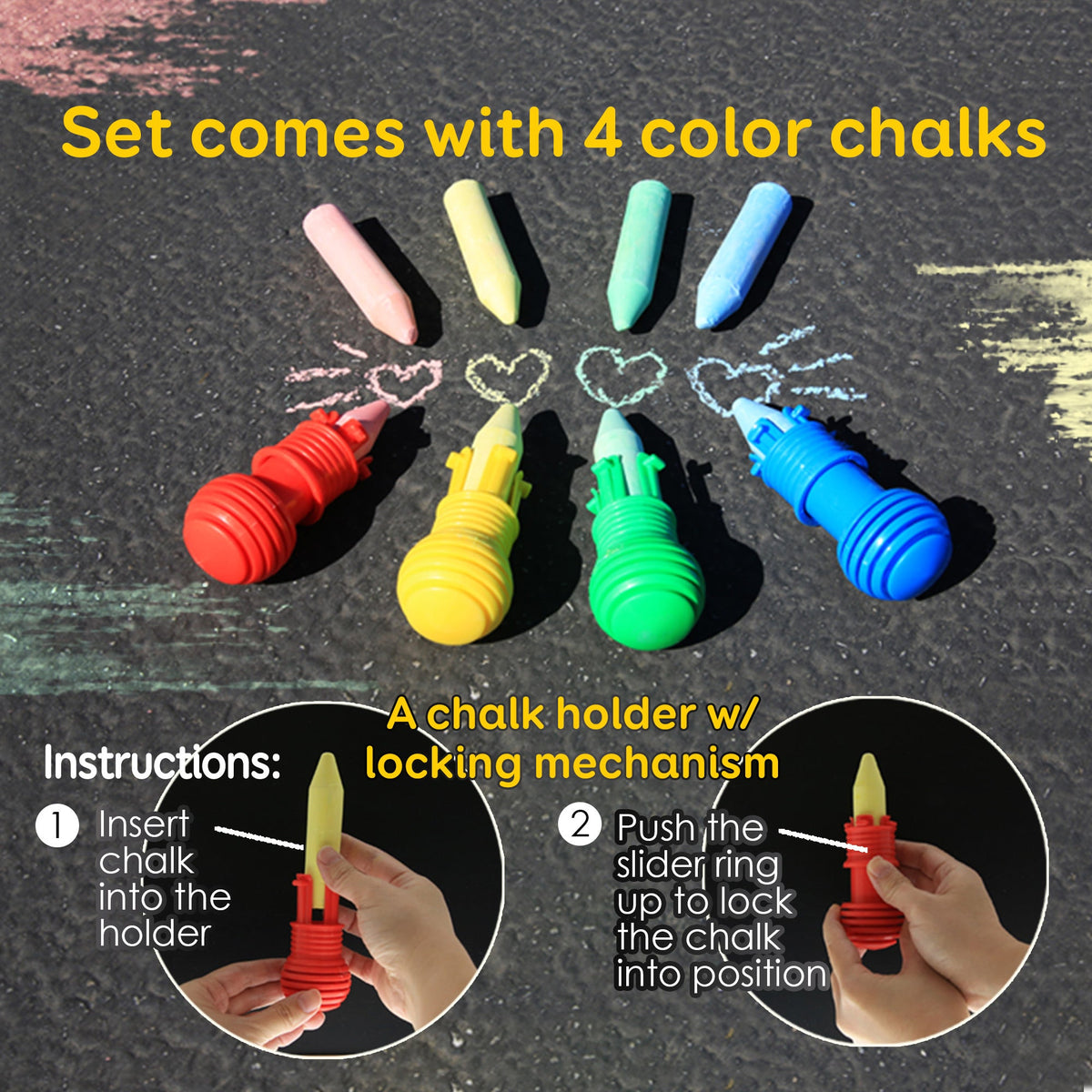 Six Chalks BAZIC 4 Jumbo Sidewalk Chalks & 1 Chalk Holder – BAZIC Store