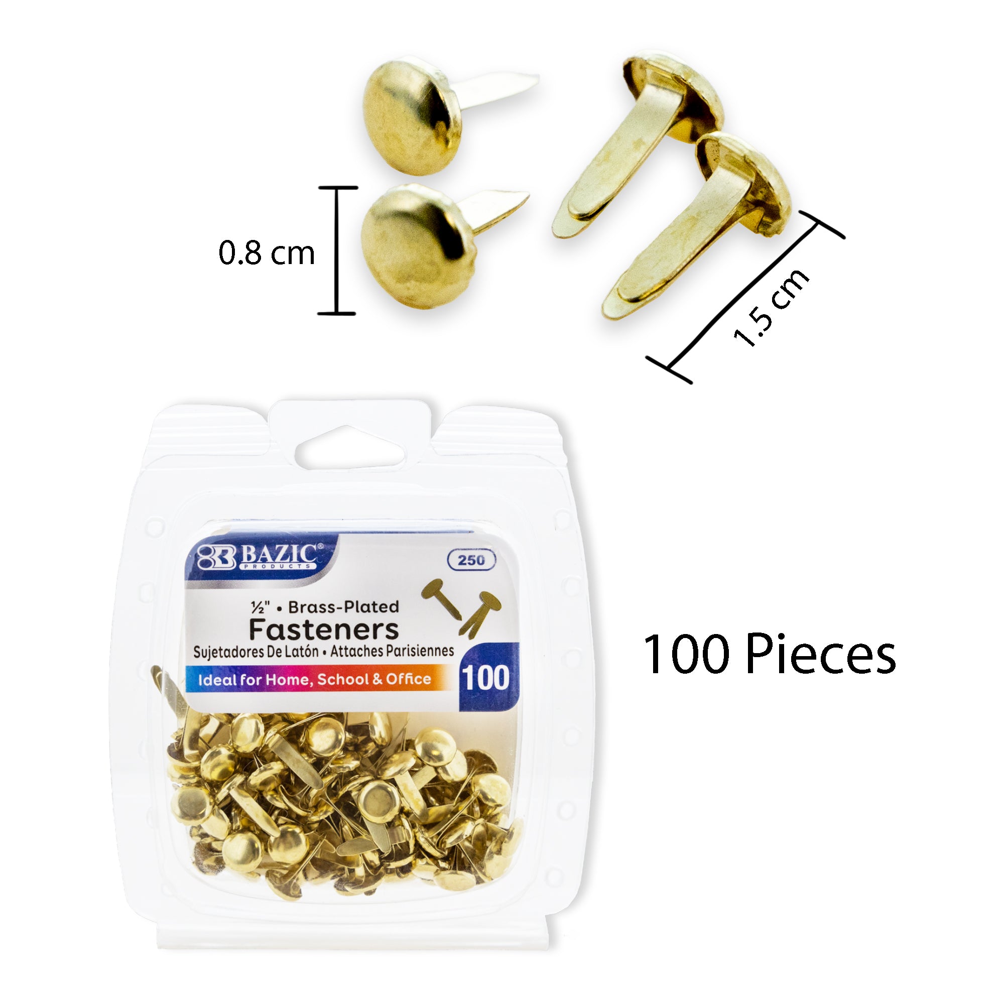 1/2" Brass-Plated Fasteners (100/Pack)