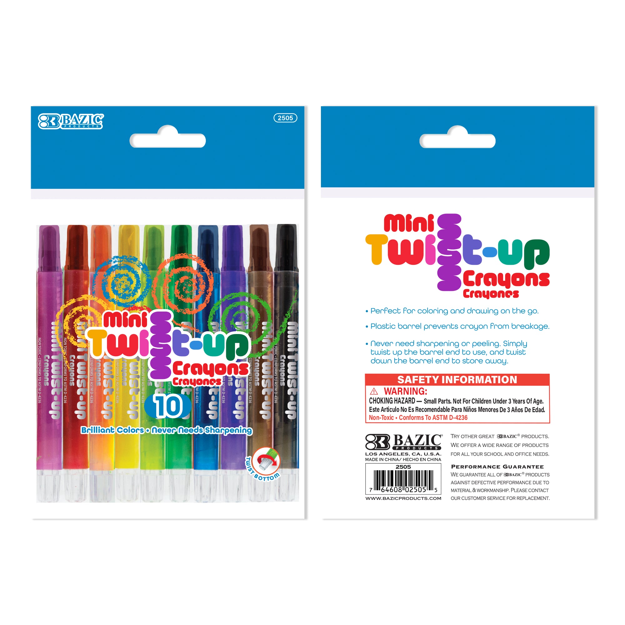 10 Color Mini Twist-Up Propelling Crayons