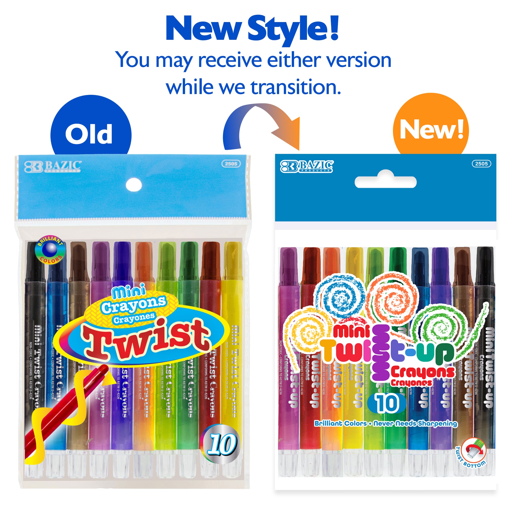 Mini Twist-Up Crayons, 10 Colors, No Sharpening – BAZIC Store