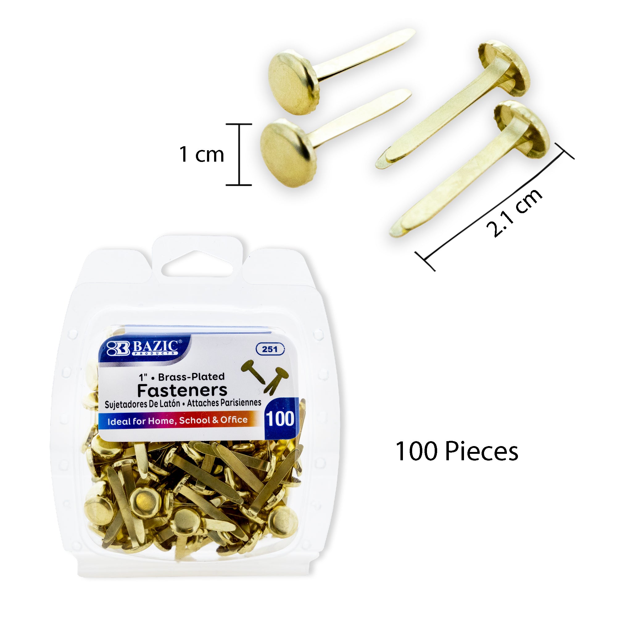 1" Brass-Plated Fasteners (100/Pack)