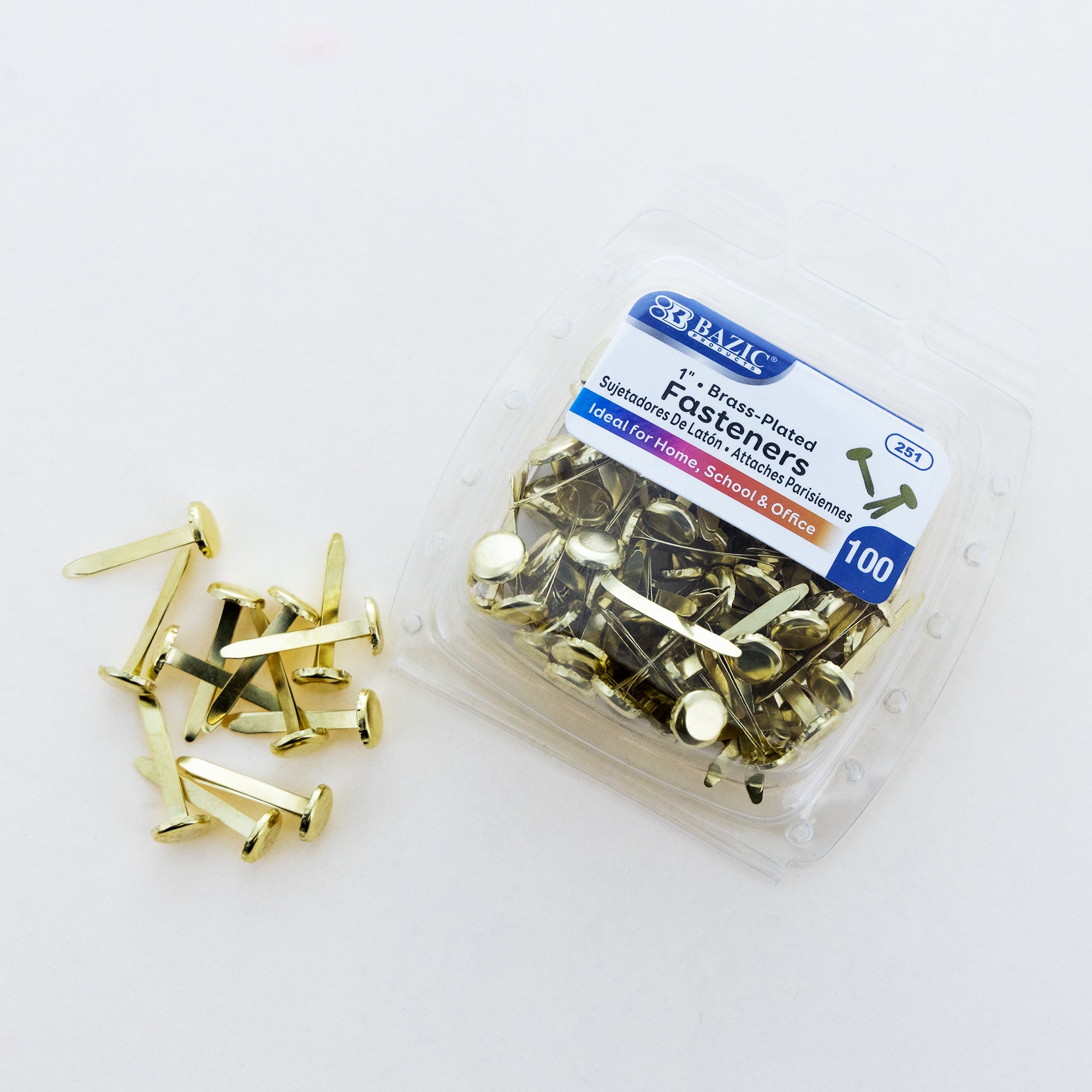 1" Brass-Plated Fasteners (100/Pack)