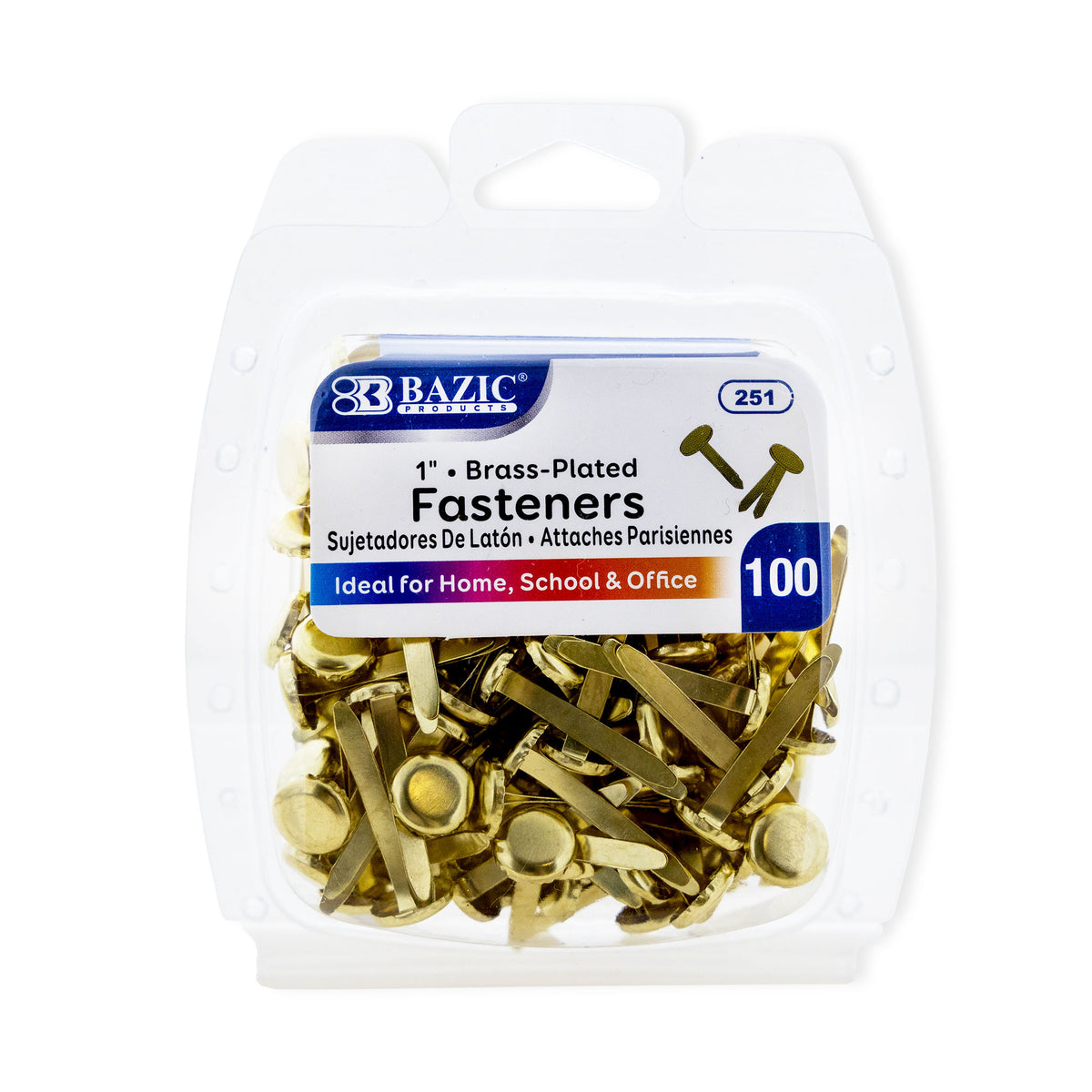 BAZIC Brass-Plated Paper Fasteners, 1 in