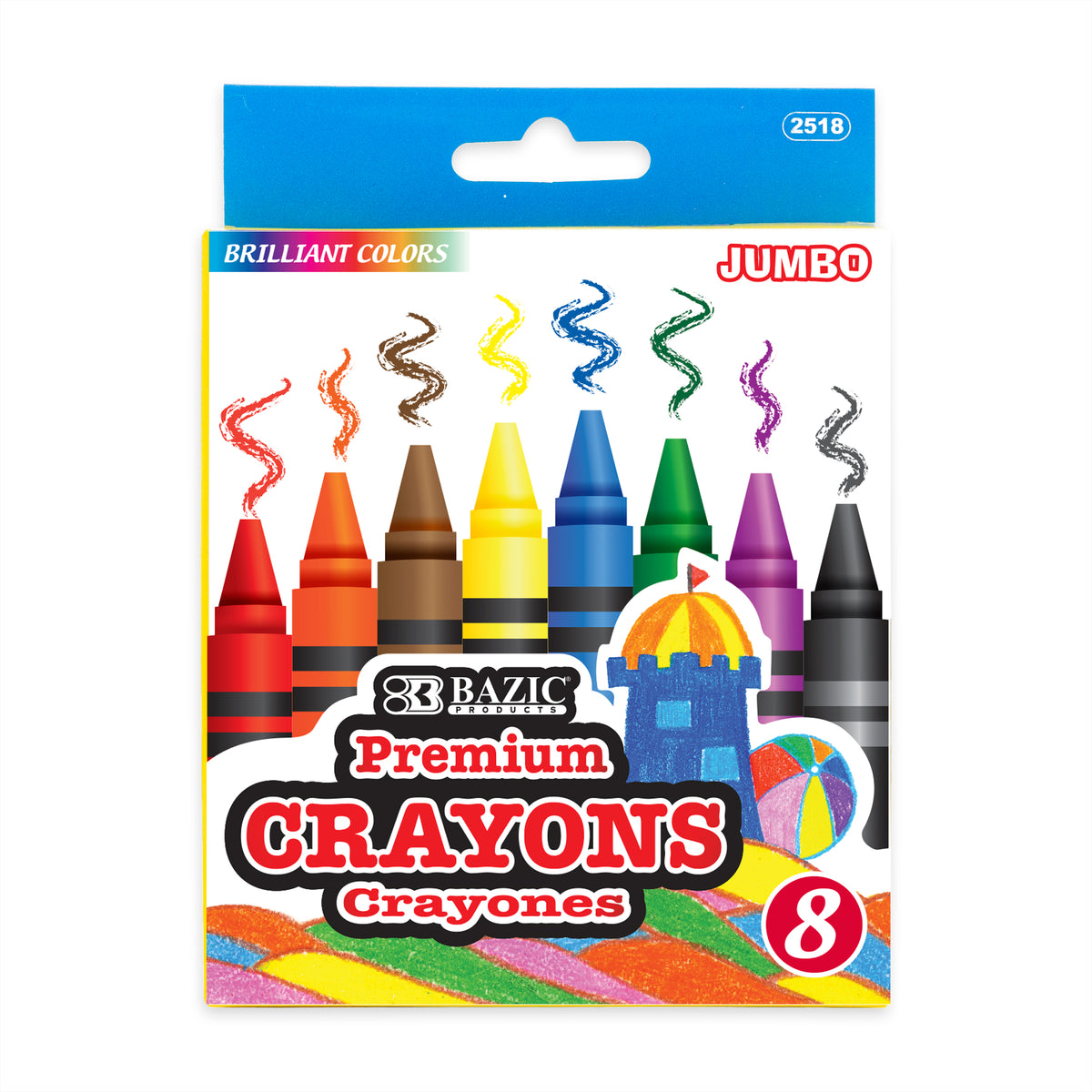BAZIC Jumbo Crayons, 8 Assorted Colors, Non-Toxic