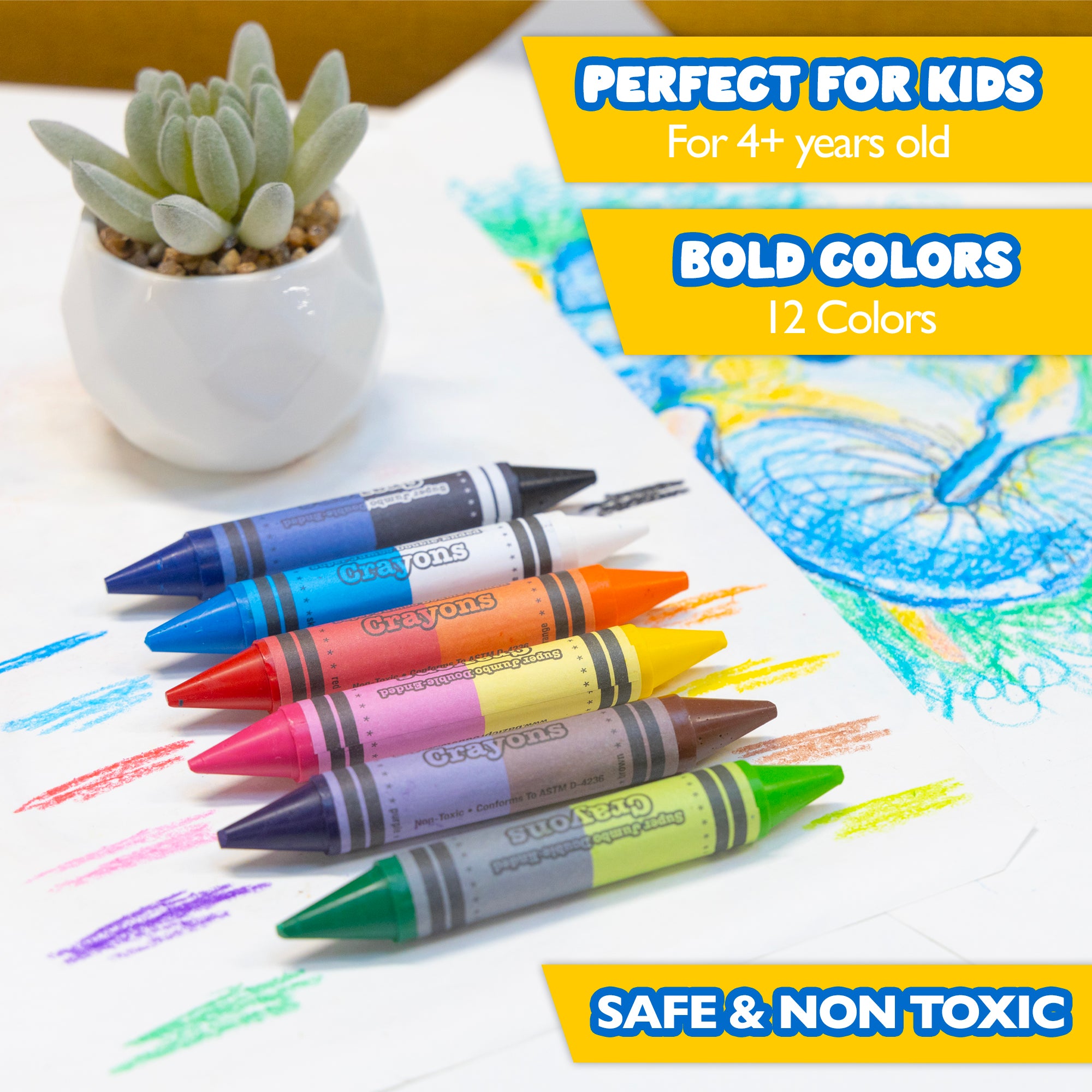 12 Color Super Jumbo Crayons, 6 Count, Paraffin Wax Crayons