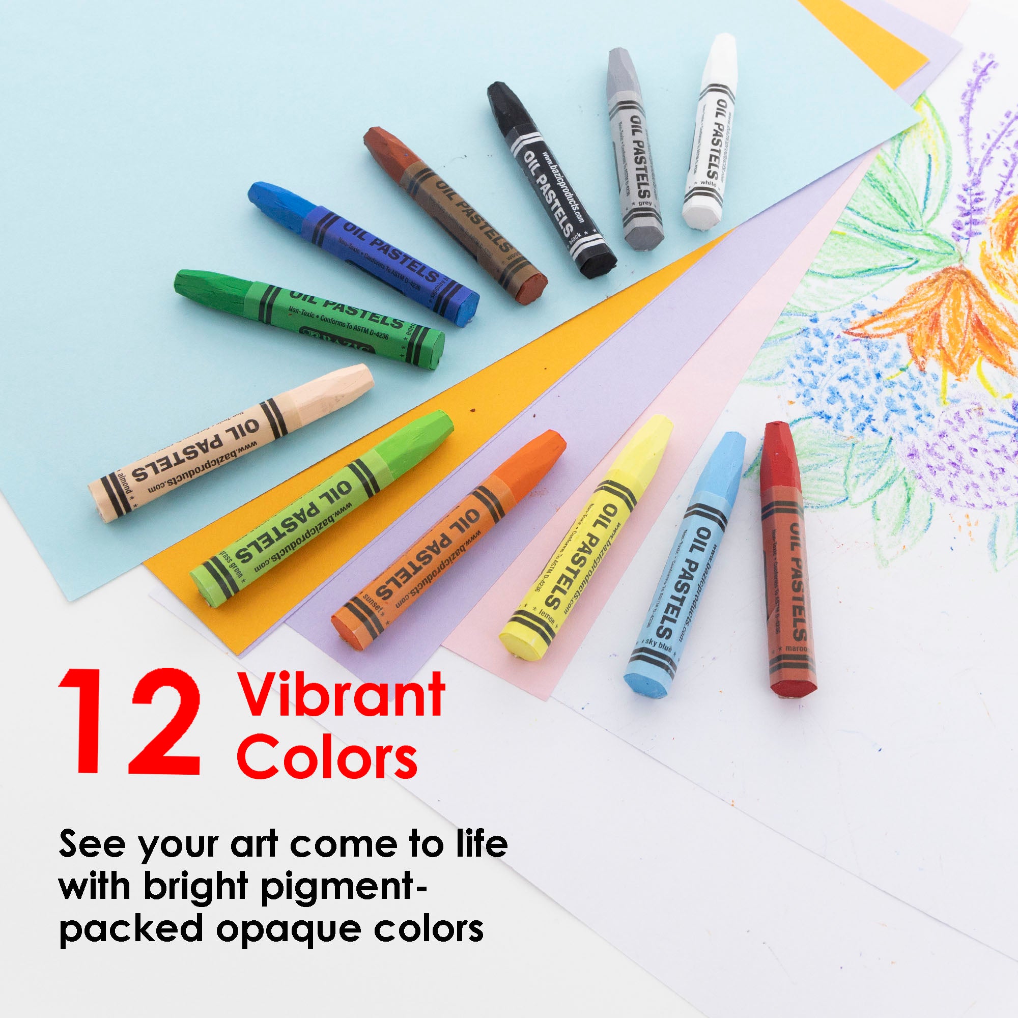 Oil Pastels, Jumbo, 12 Colors, Non-Toxic