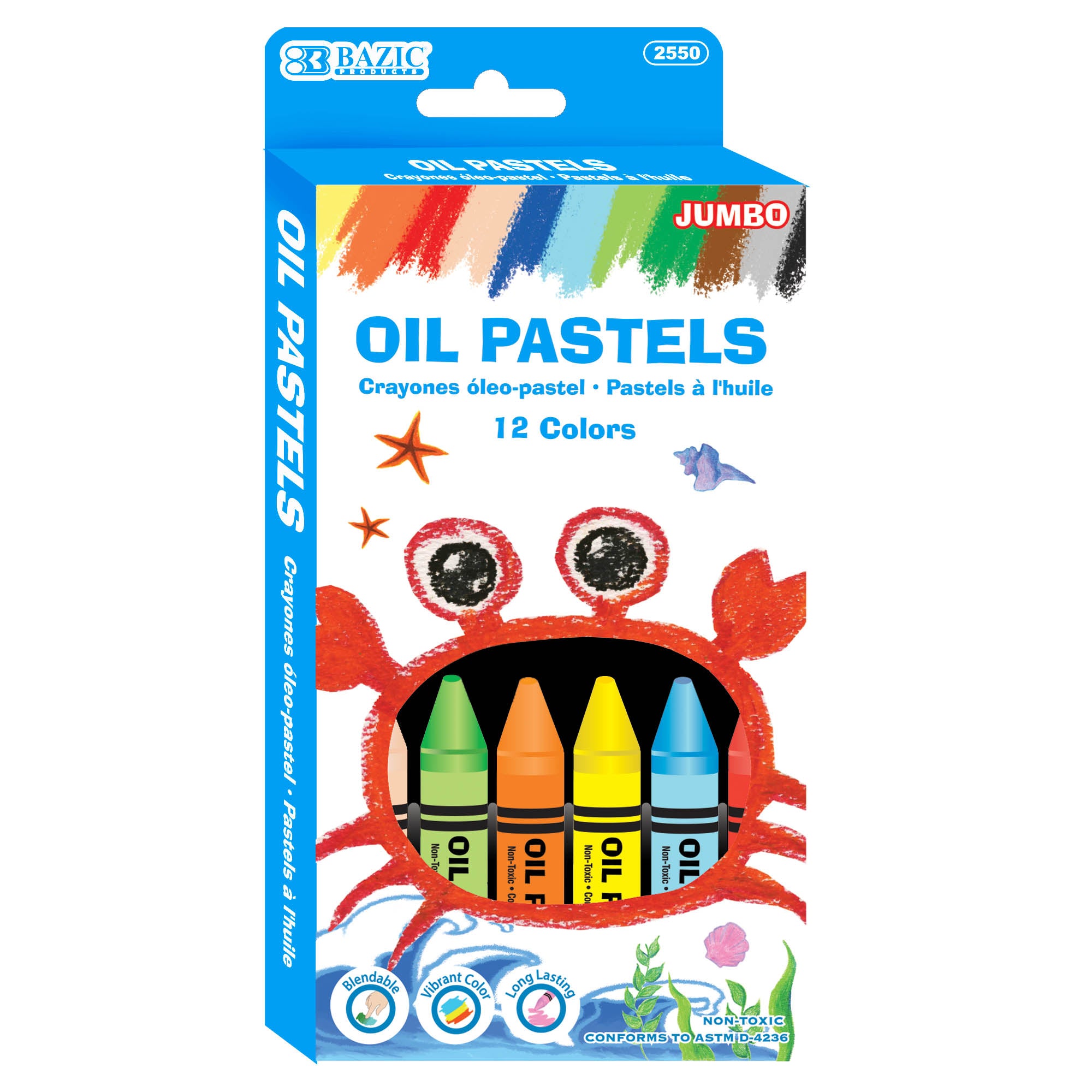 Jumbo Oil Pastels, 12 Colors, Non-Toxic – BAZIC Store