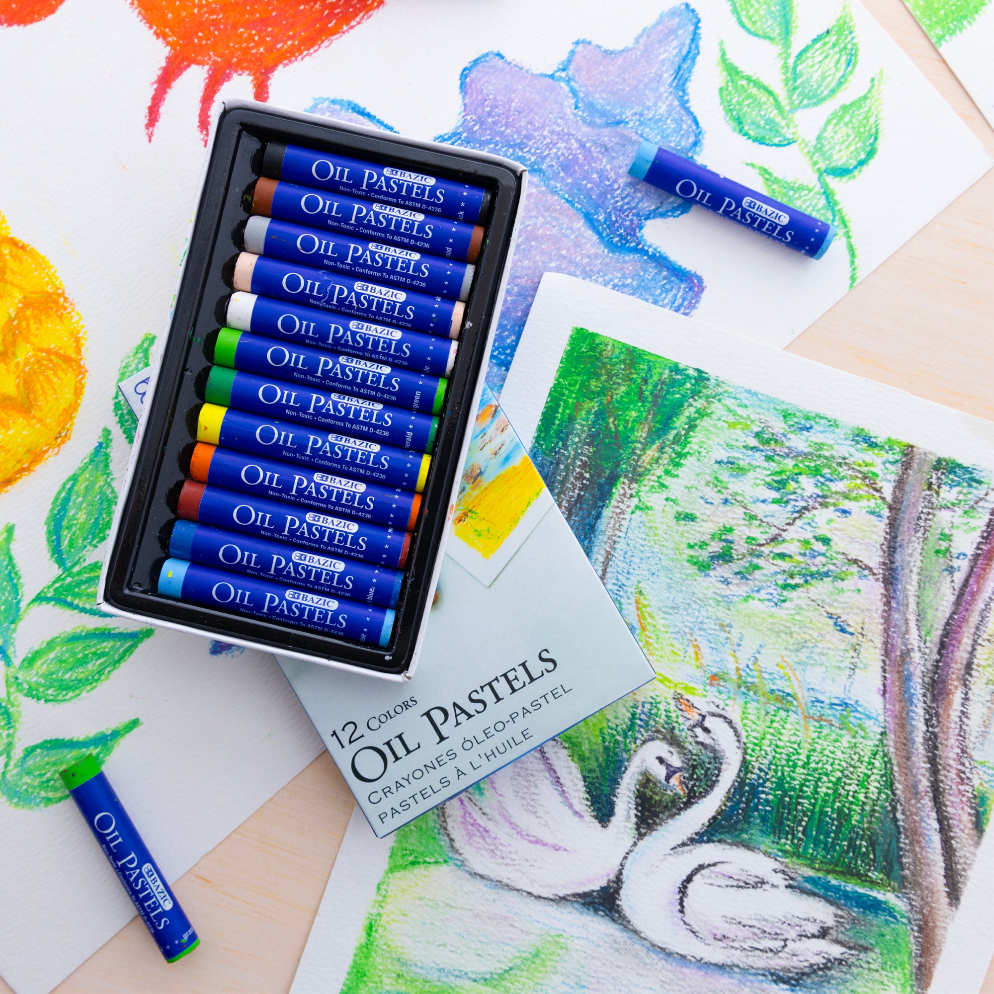 12 Color Oil Pastels, for Kids School Coloring