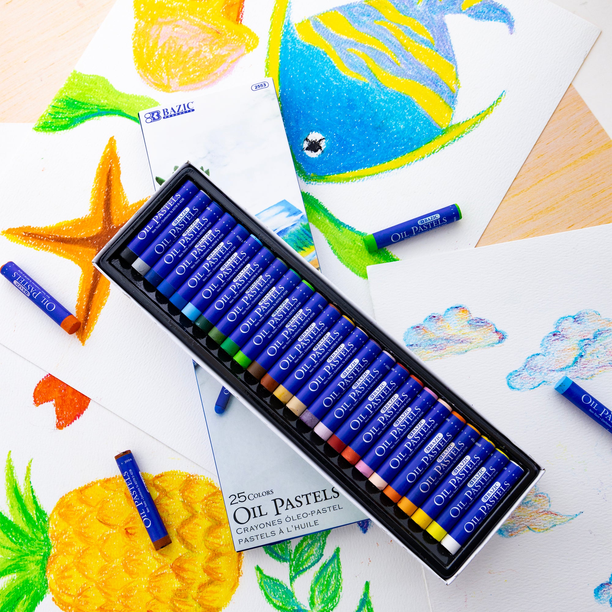 25 Color Oil Pastels, for Kids School Coloring
