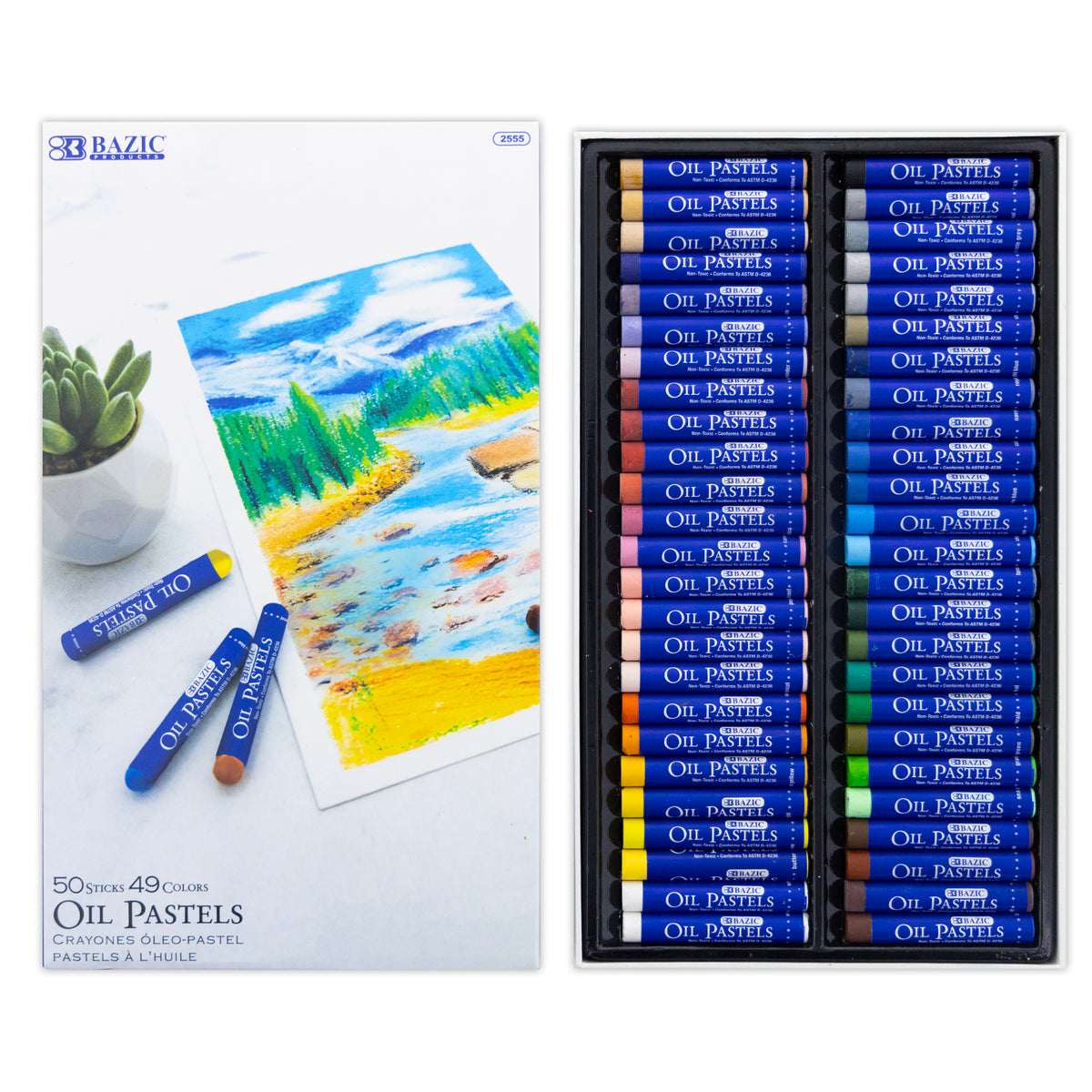 BAZIC Oil Pastels, 49 Colors, Non-Toxic