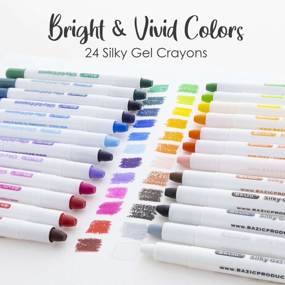 Silky Gel Crayons, 24 Colors, Non-Toxic