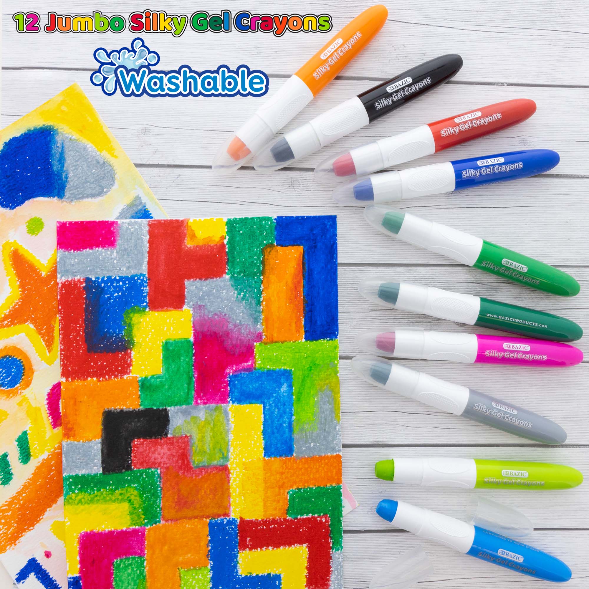 12 Color Jumbo Gel Crayons, Silky Gel Formula